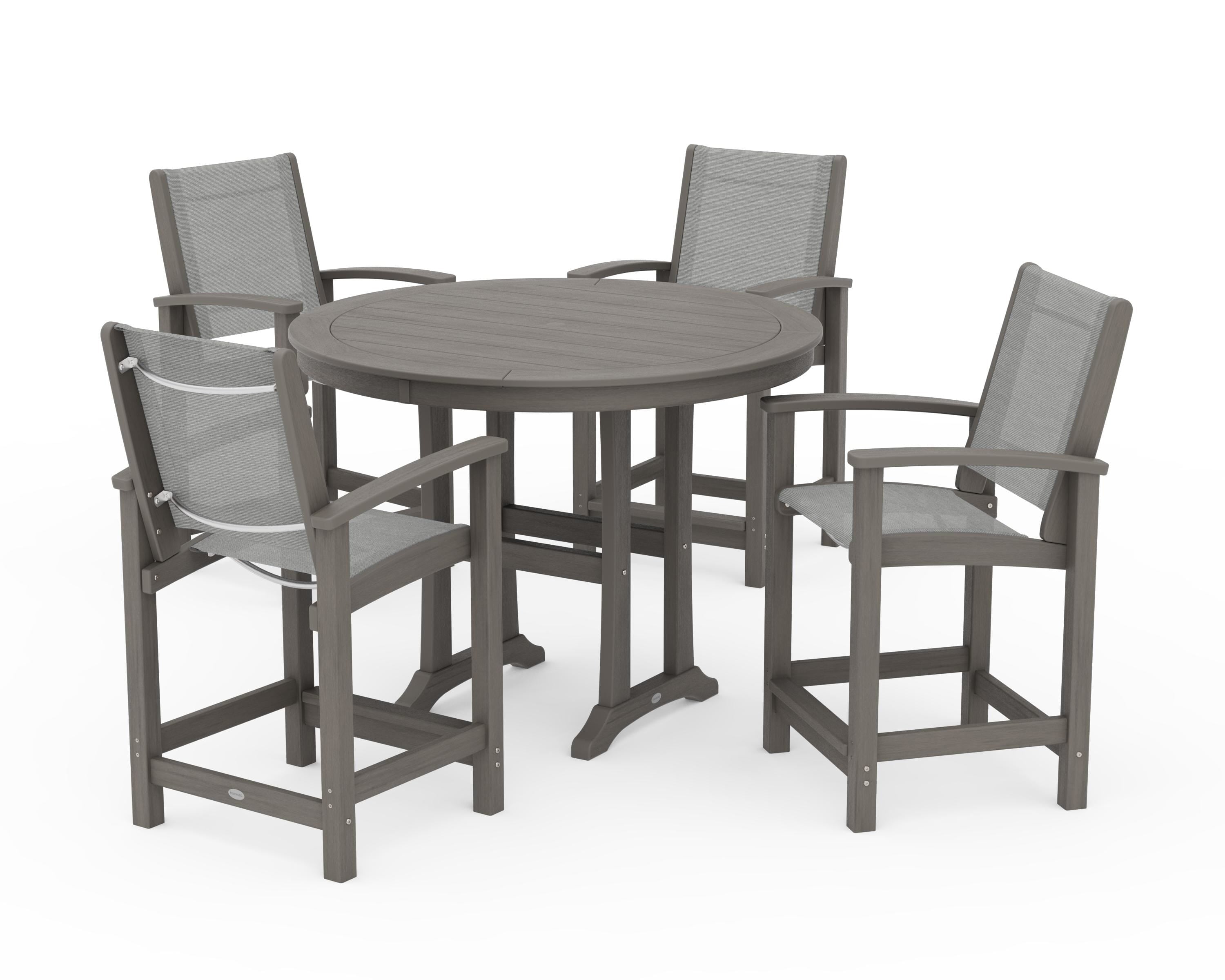 POLYWOOD Coastal 5-Piece Counter Set in Driftwood / Metallic Sling