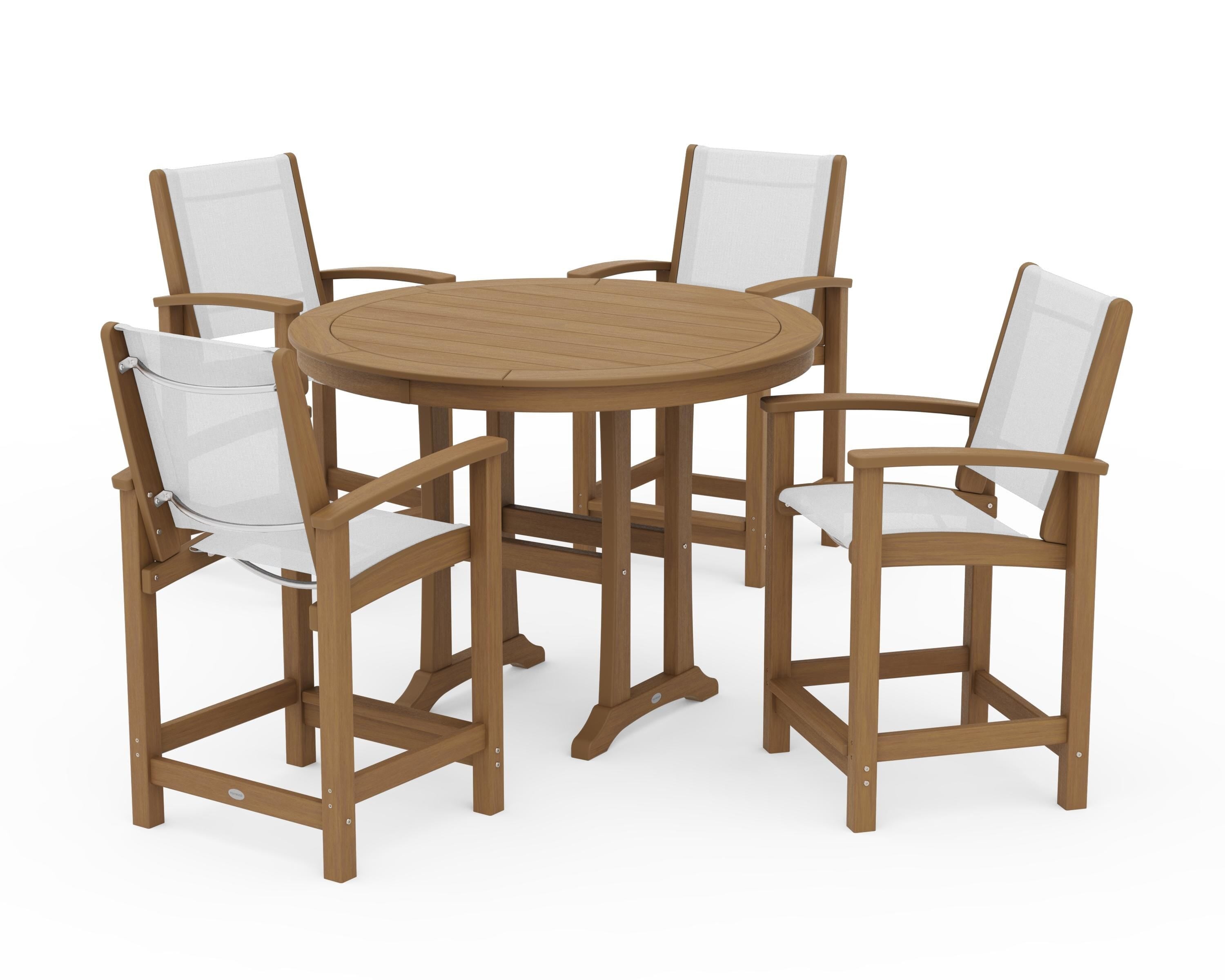 POLYWOOD Coastal 5-Piece Counter Set in Natural / White Sling