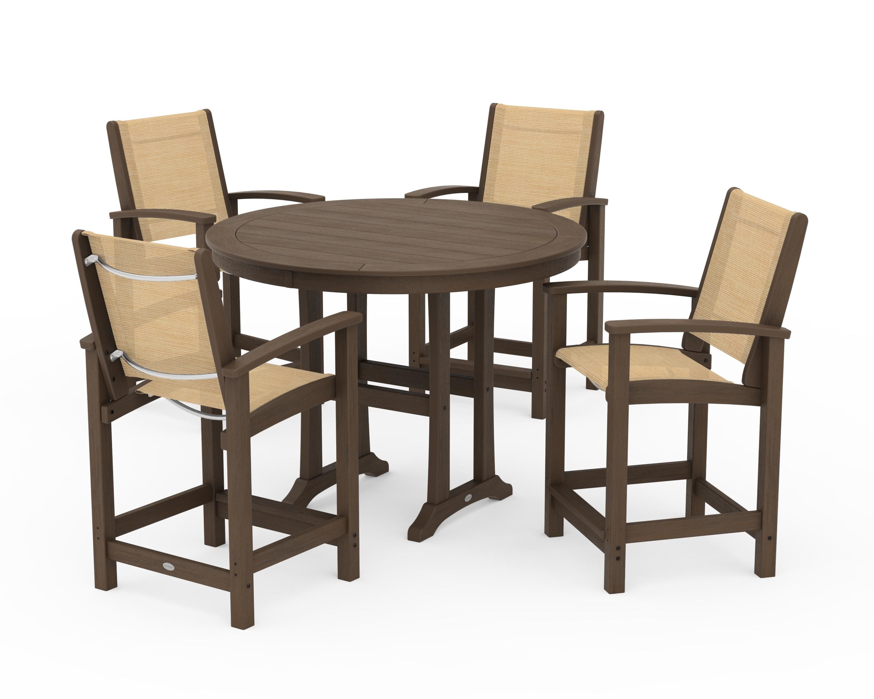 POLYWOOD Coastal 5-Piece Counter Set in Kona / Dupioni Apricot Sling