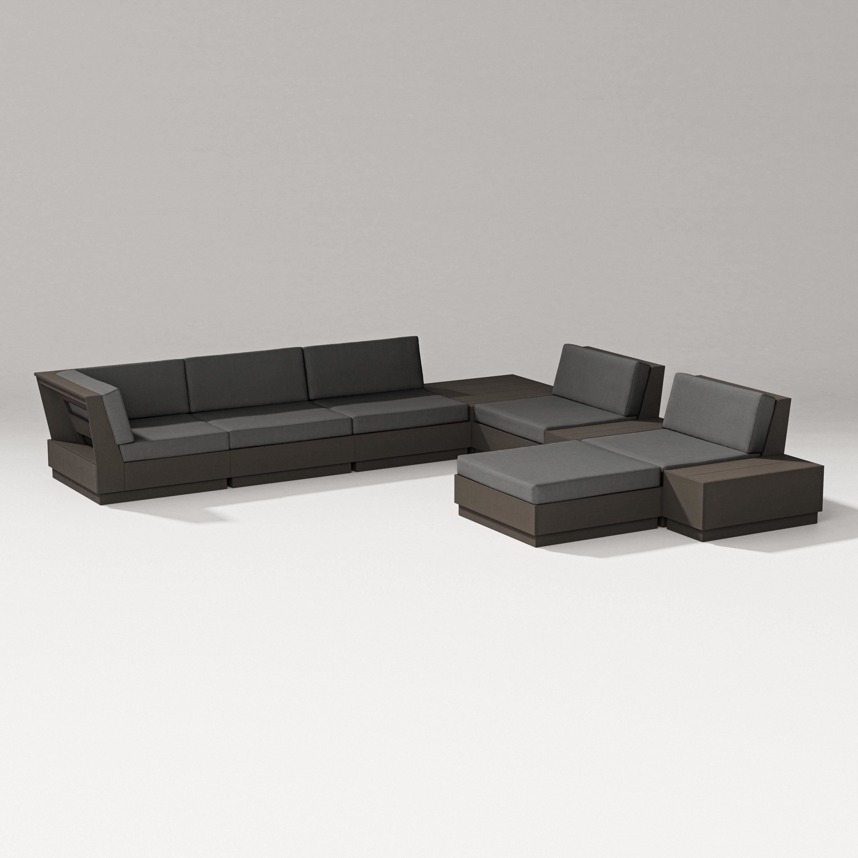 PW Designer Series Elevate 9-Piece Conversation Sectional in Vintage Coffee / Spectrum Carbon