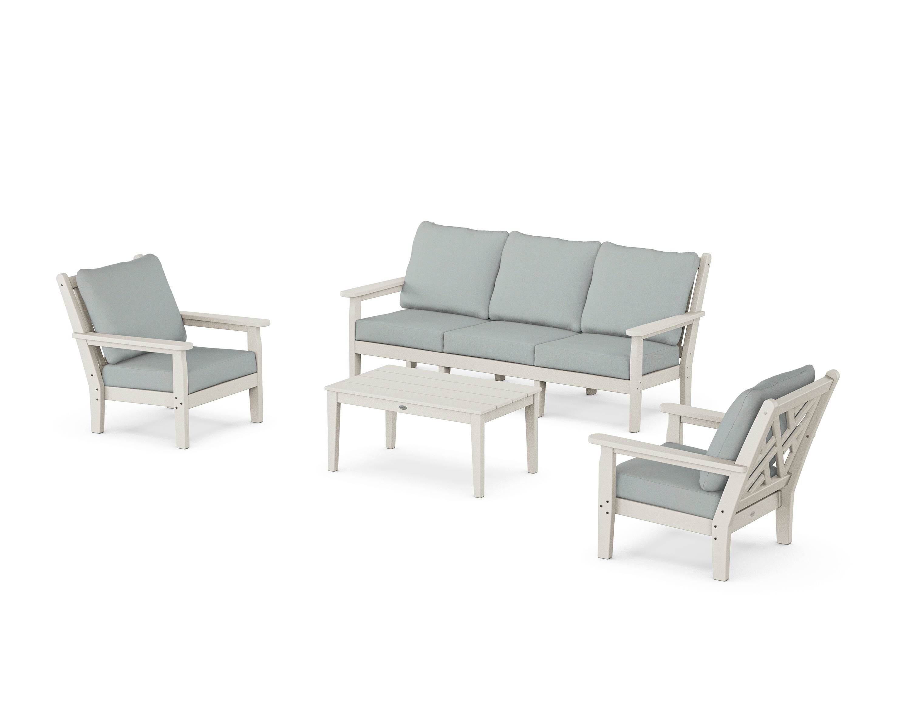 POLYWOOD Chippendale 4-Piece Deep Seating Set with Sofa in Sand / Spa
