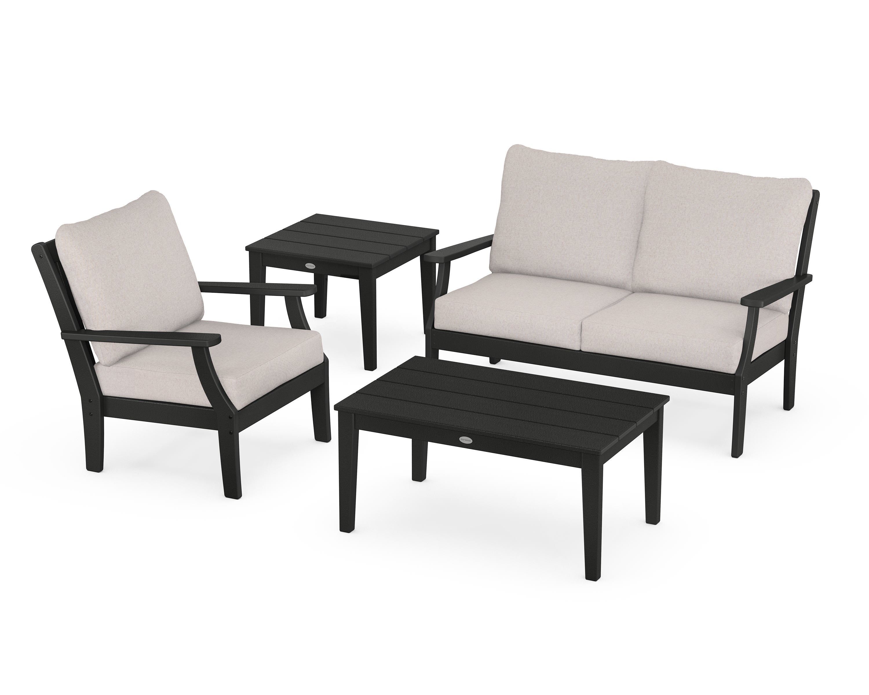 POLYWOOD Braxton 4-Piece Deep Seating Set in Black / Dune Burlap