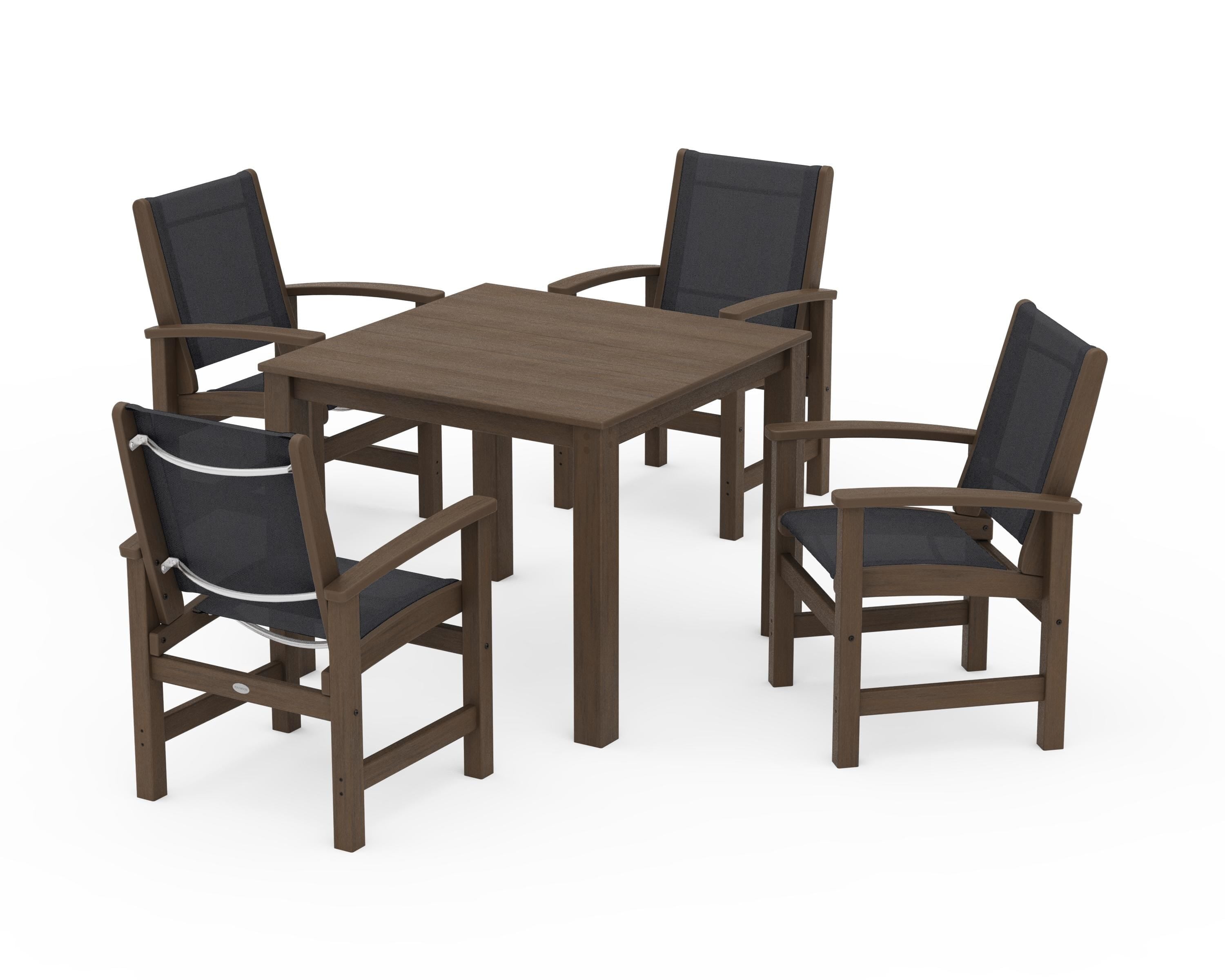 POLYWOOD Coastal 5-Piece Parsons Dining Set in Kona / Black Sling