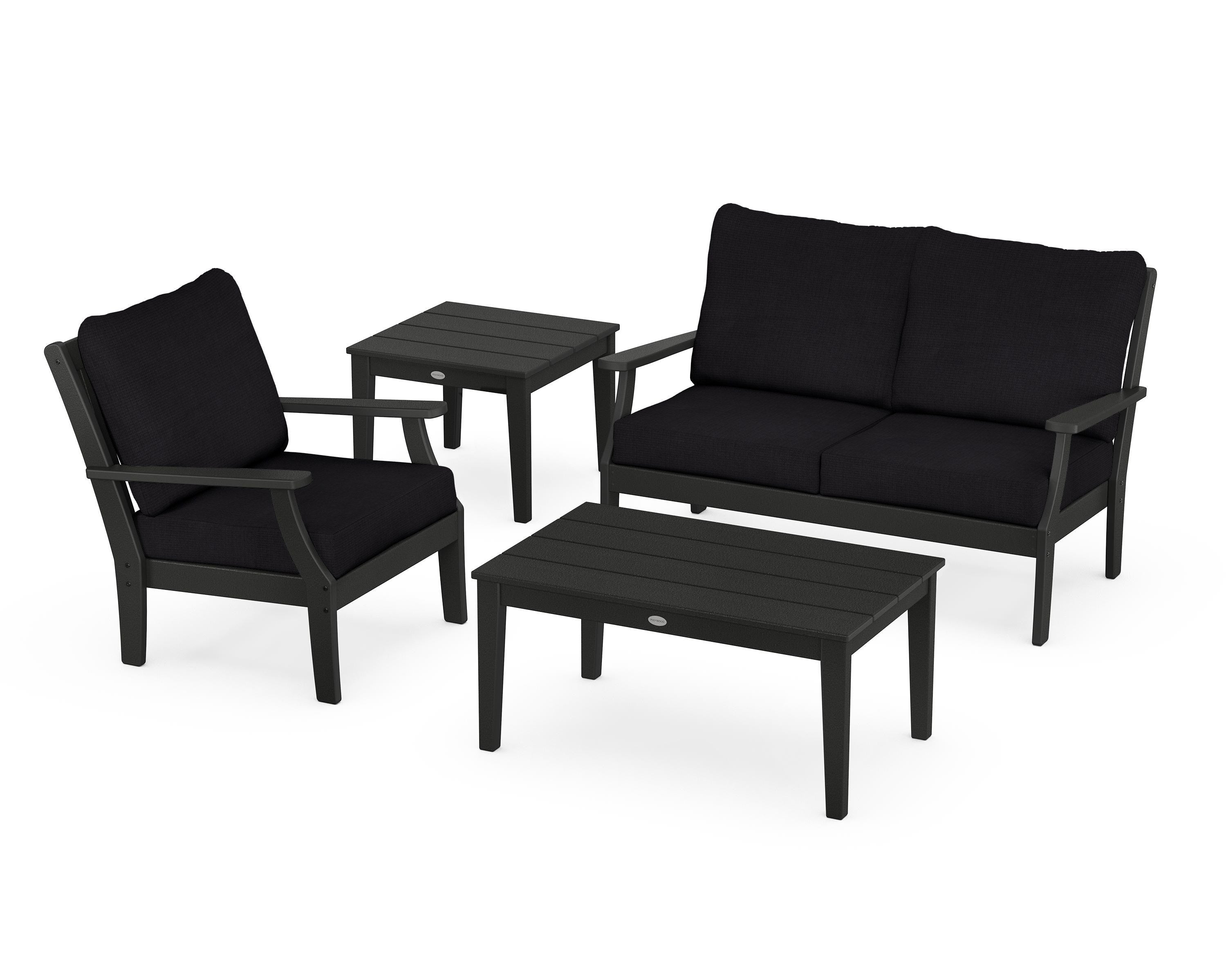 POLYWOOD Braxton 4-Piece Deep Seating Set in Black / Midnight Linen