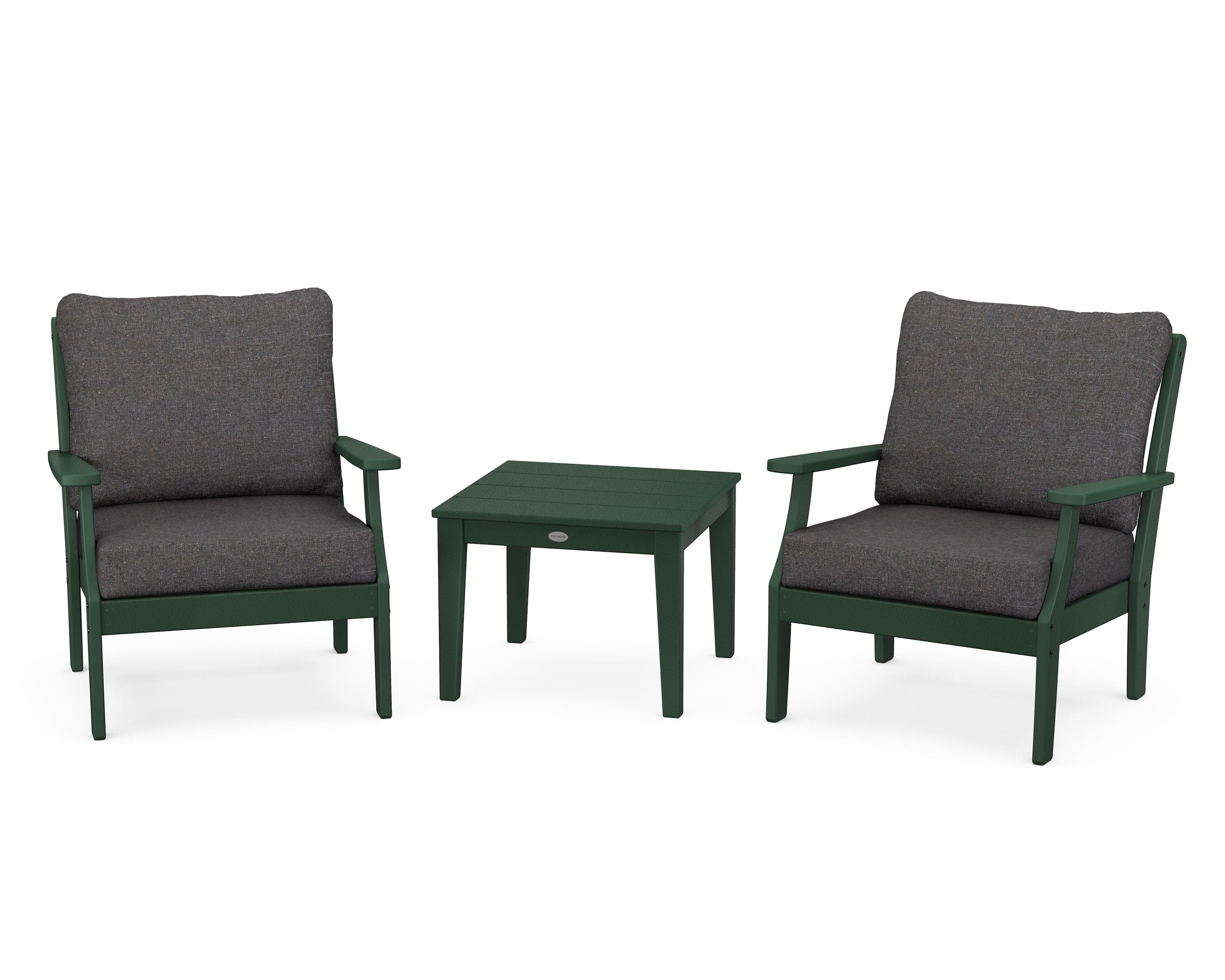POLYWOOD Braxton 3-Piece Deep Seating Set in Green / Ash Charcoal