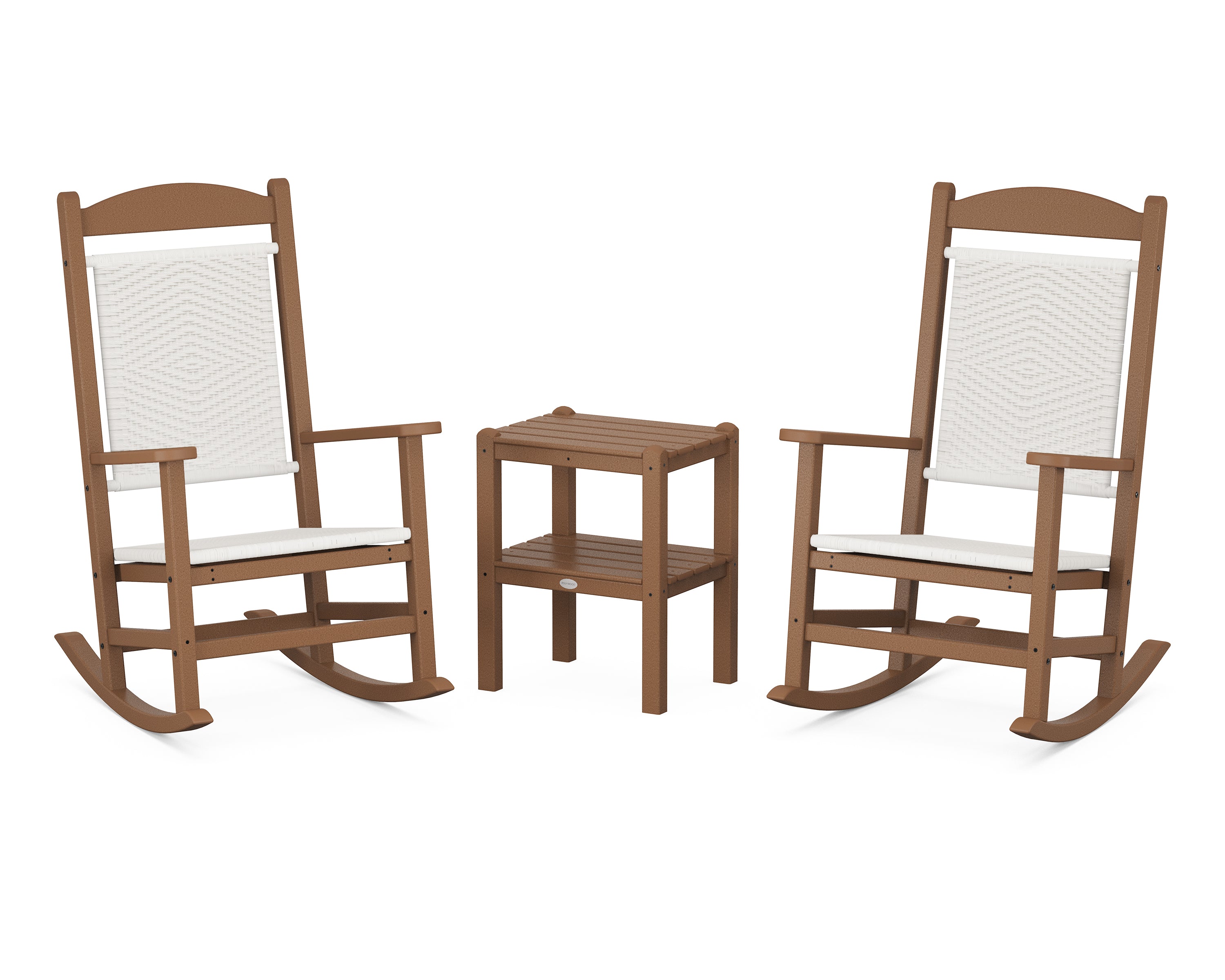 POLYWOOD® Presidential Woven Rocker 3-Piece Set in Teak / White Loom