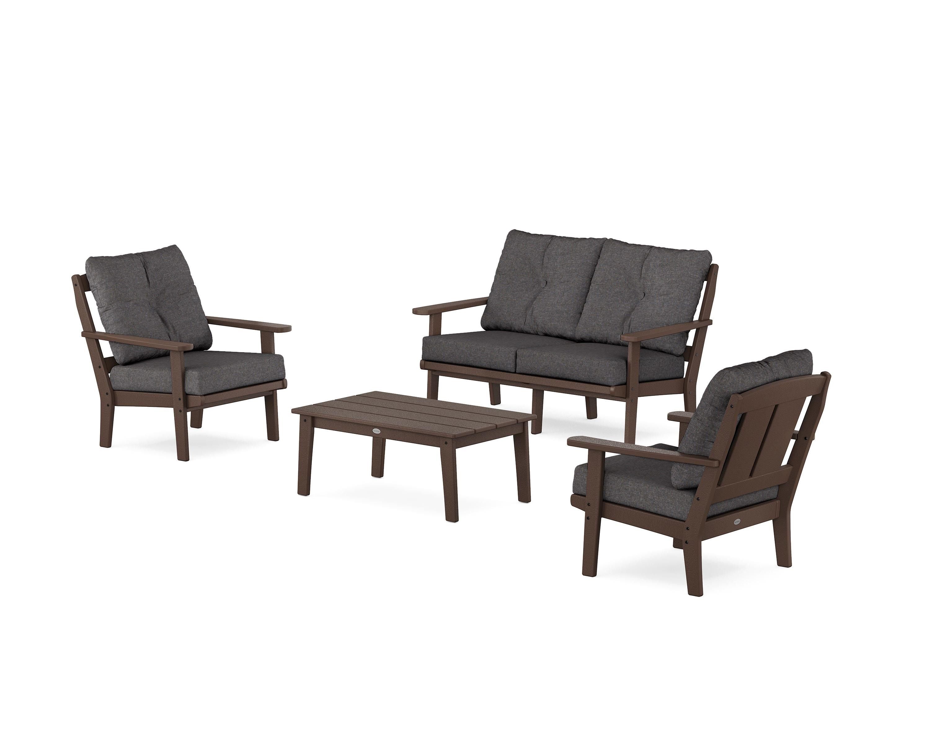 POLYWOOD Mission 4-Piece Deep Seating Set with Loveseat in Mahogany / Ash Charcoal