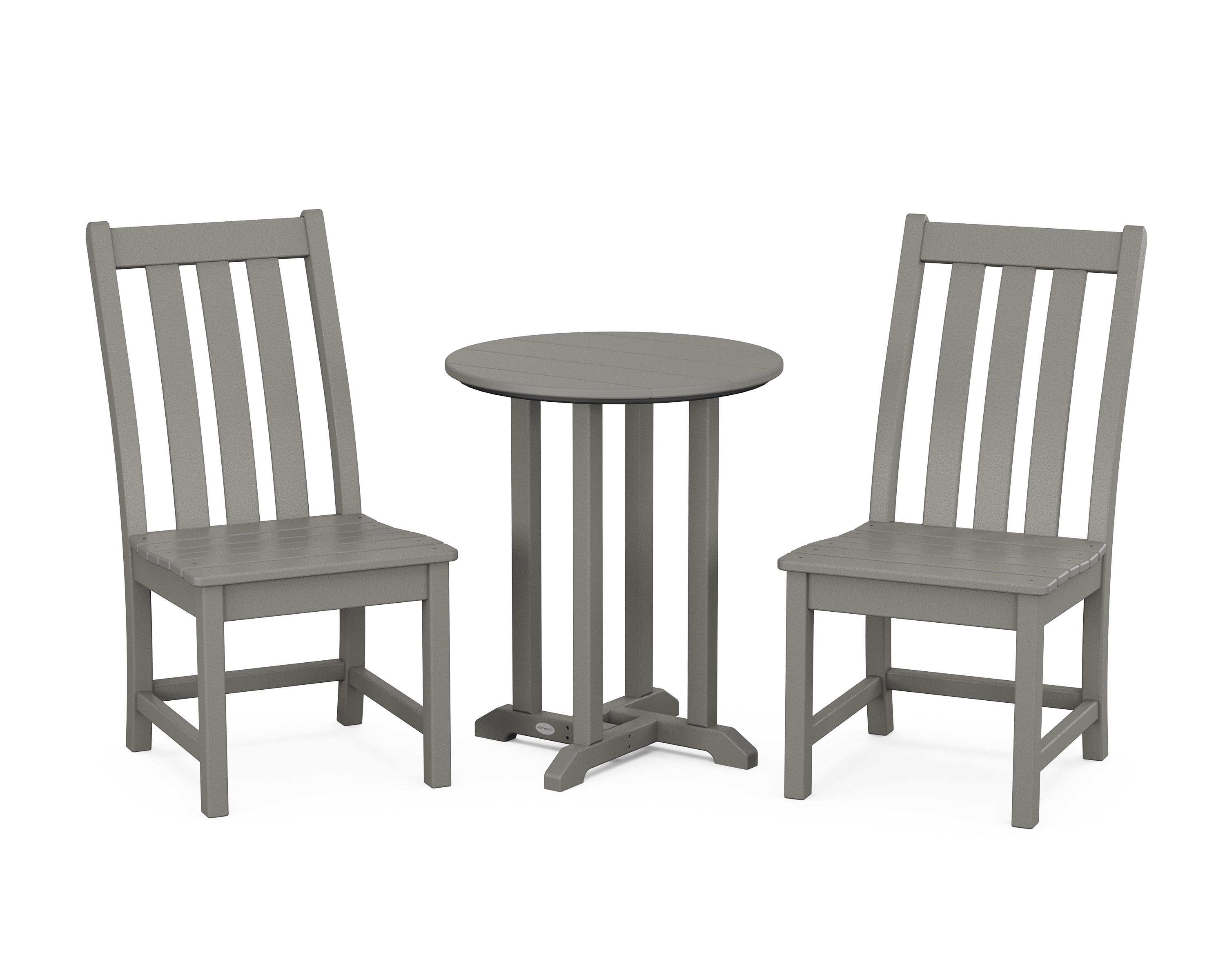 POLYWOOD Vineyard Side Chair 3-Piece Round Bistro Dining Set in Slate Grey