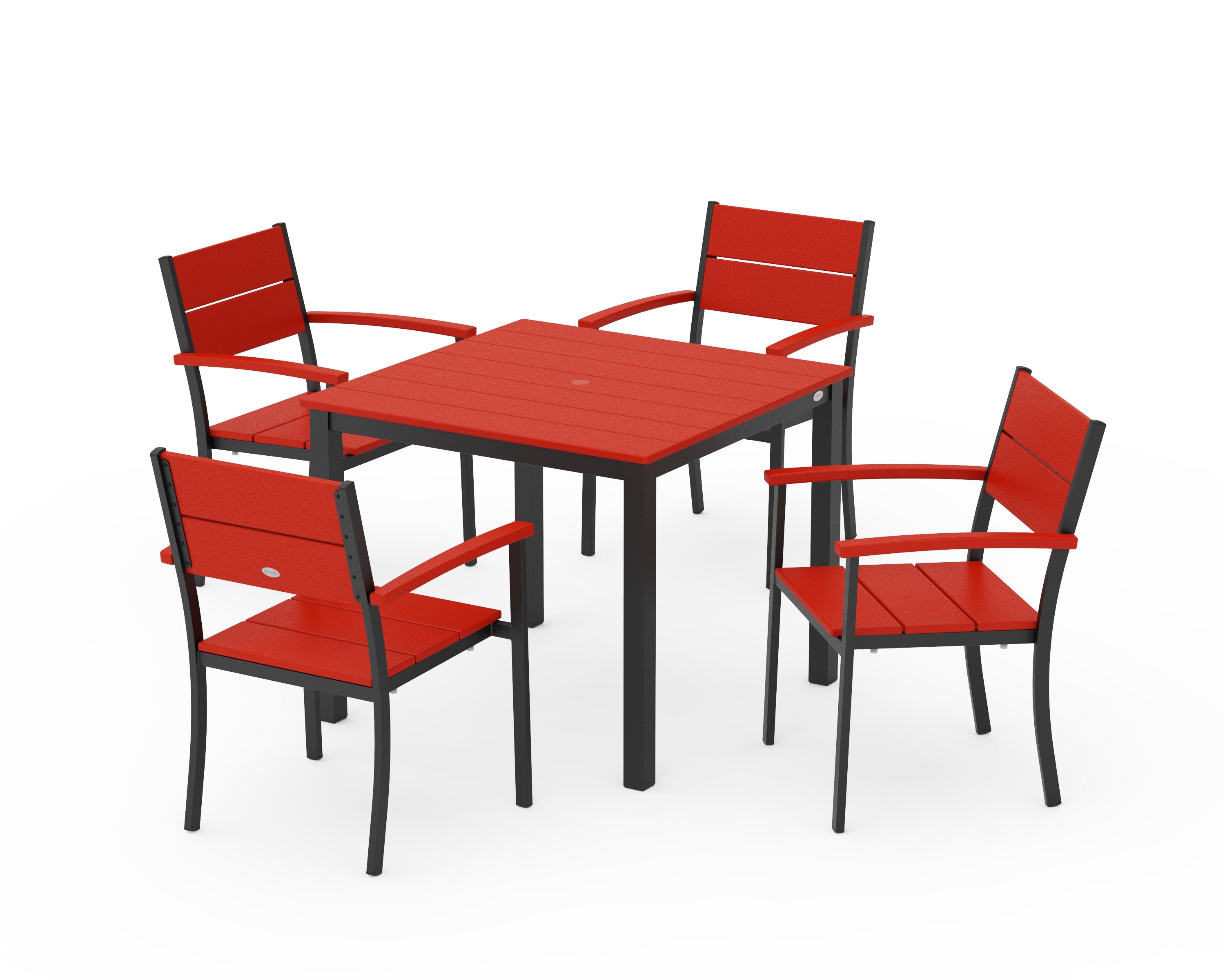 POLYWOOD Main Street 5-Piece Dining Set in Black / Sunset Red