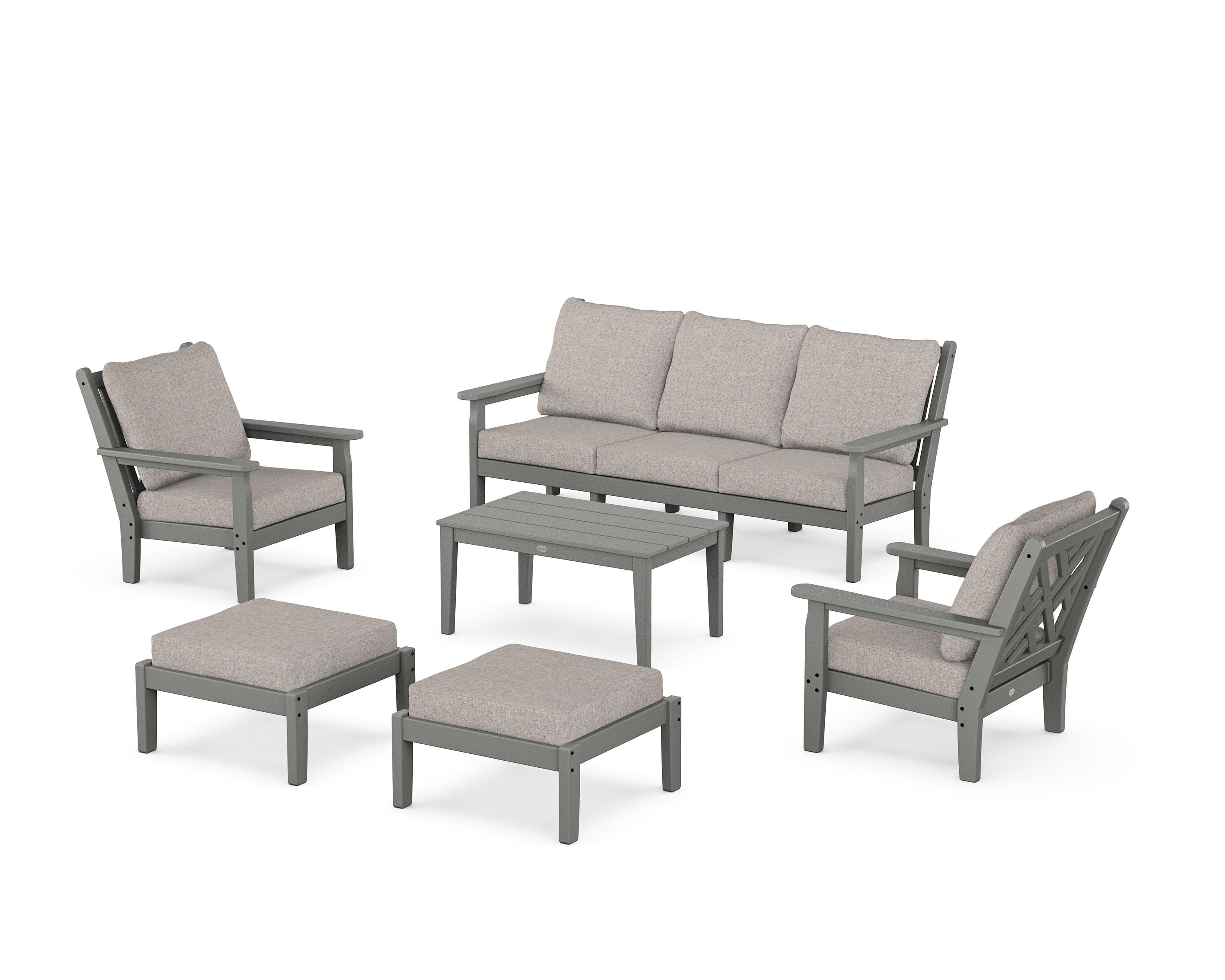 POLYWOOD Chippendale 6-Piece Lounge Sofa Set in Slate Grey / Weathered Tweed