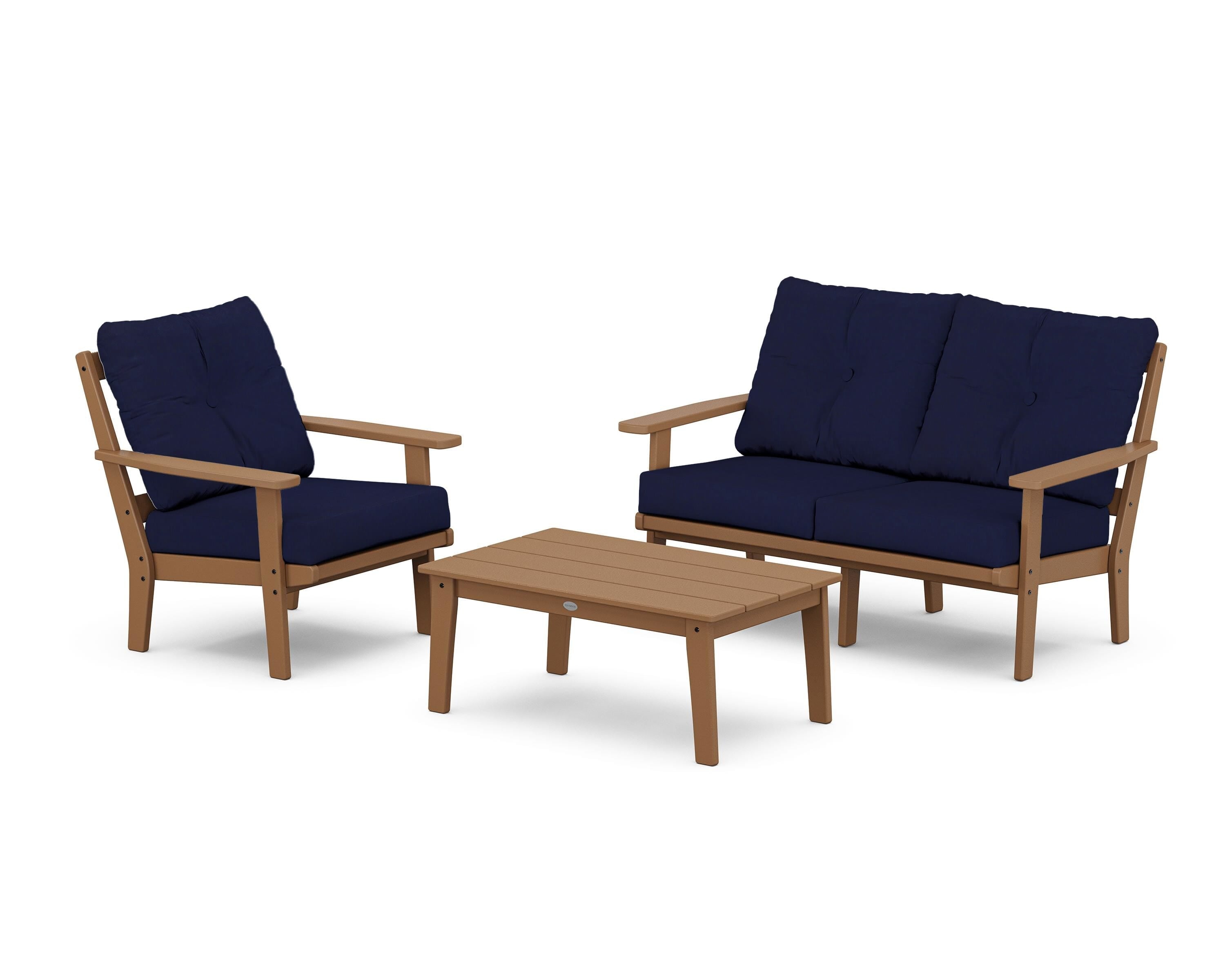 POLYWOOD Prairie 3-Piece Deep Seating Set with Loveseat in Teak / Navy