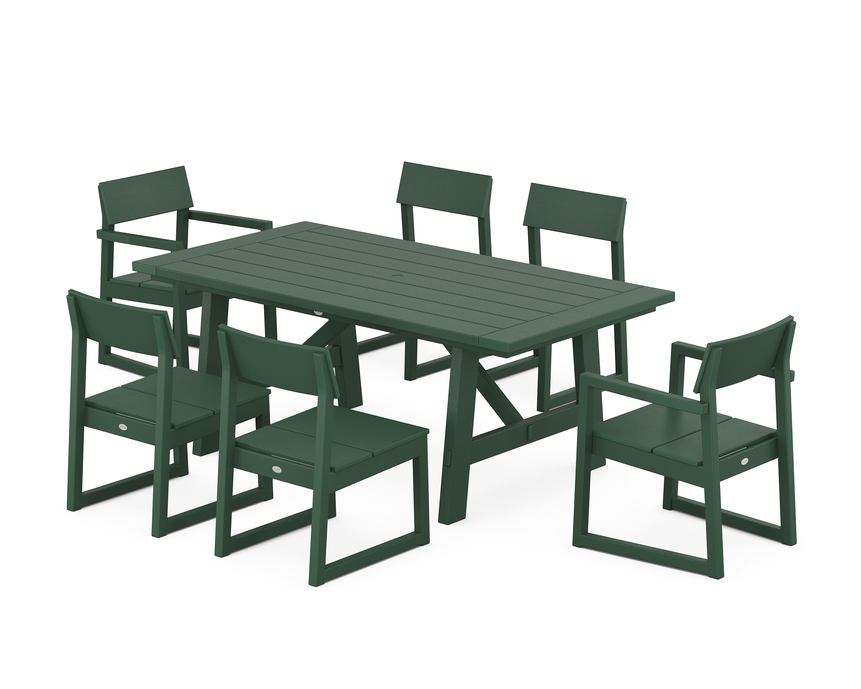 POLYWOOD® EDGE 7-Piece Rustic Farmhouse Dining Set in Green