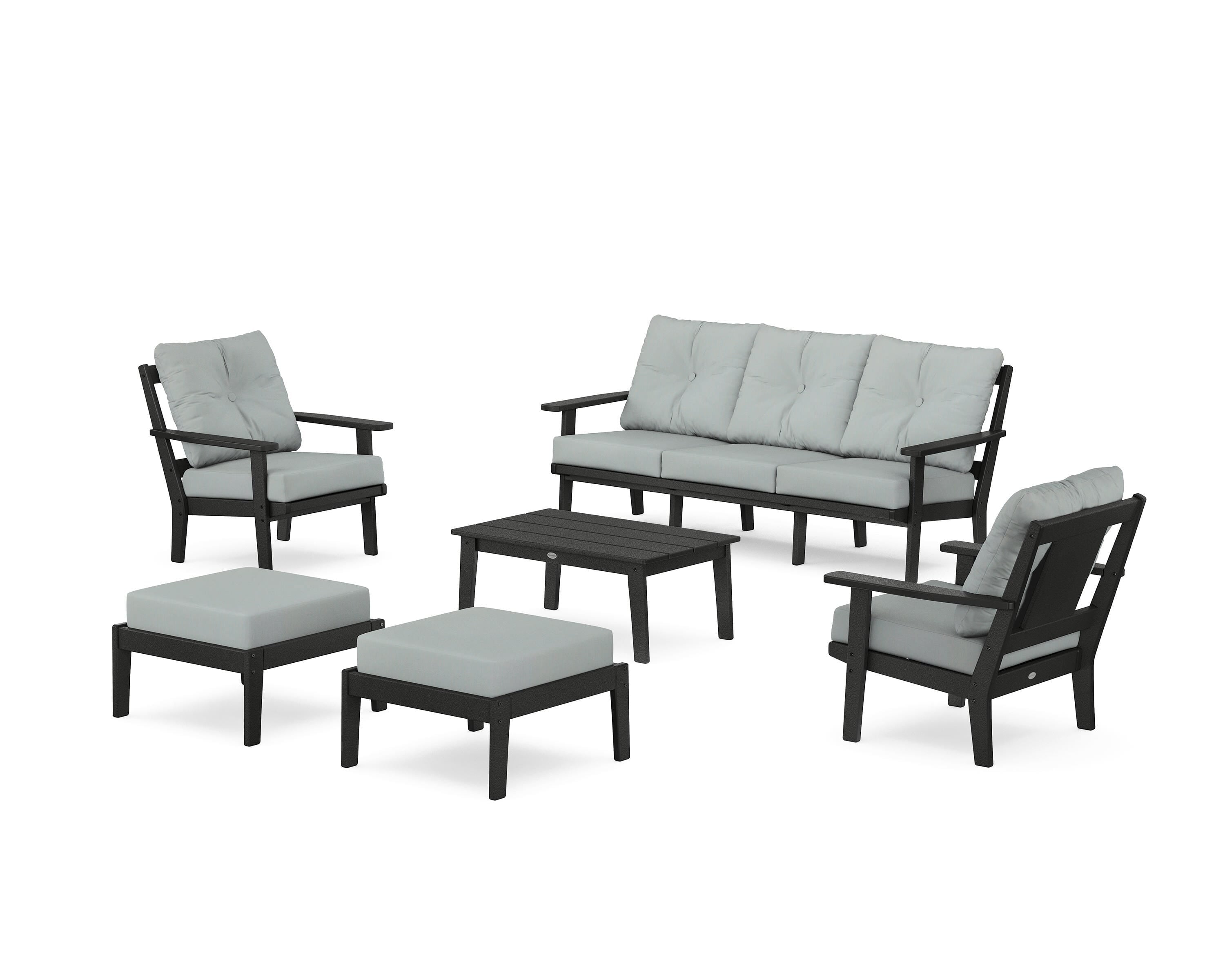 POLYWOOD Prairie 6-Piece Lounge Sofa Set in Black / Spa