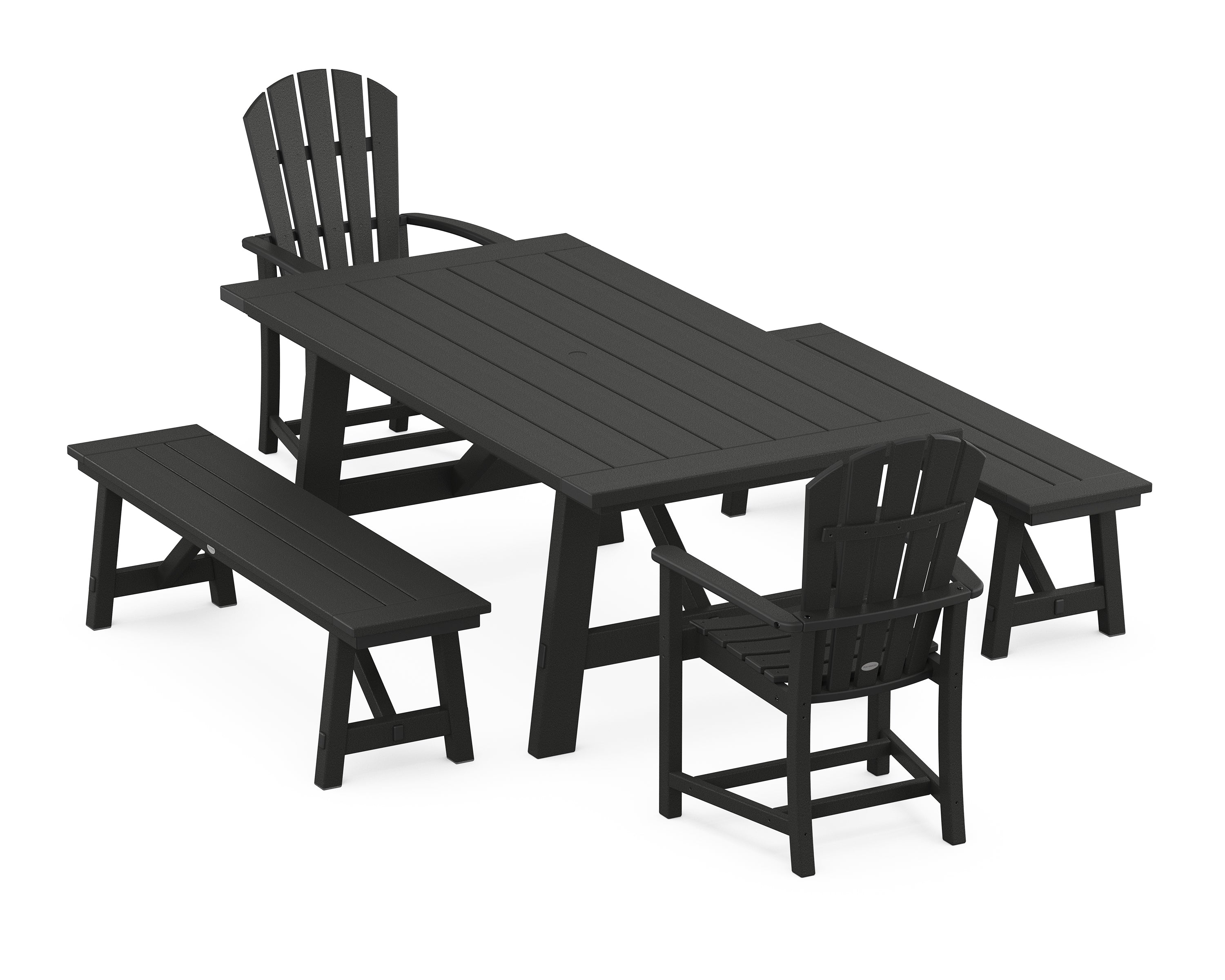 POLYWOOD® Palm Coast 5-Piece Rustic Farmhouse Dining Set With Benches in Black