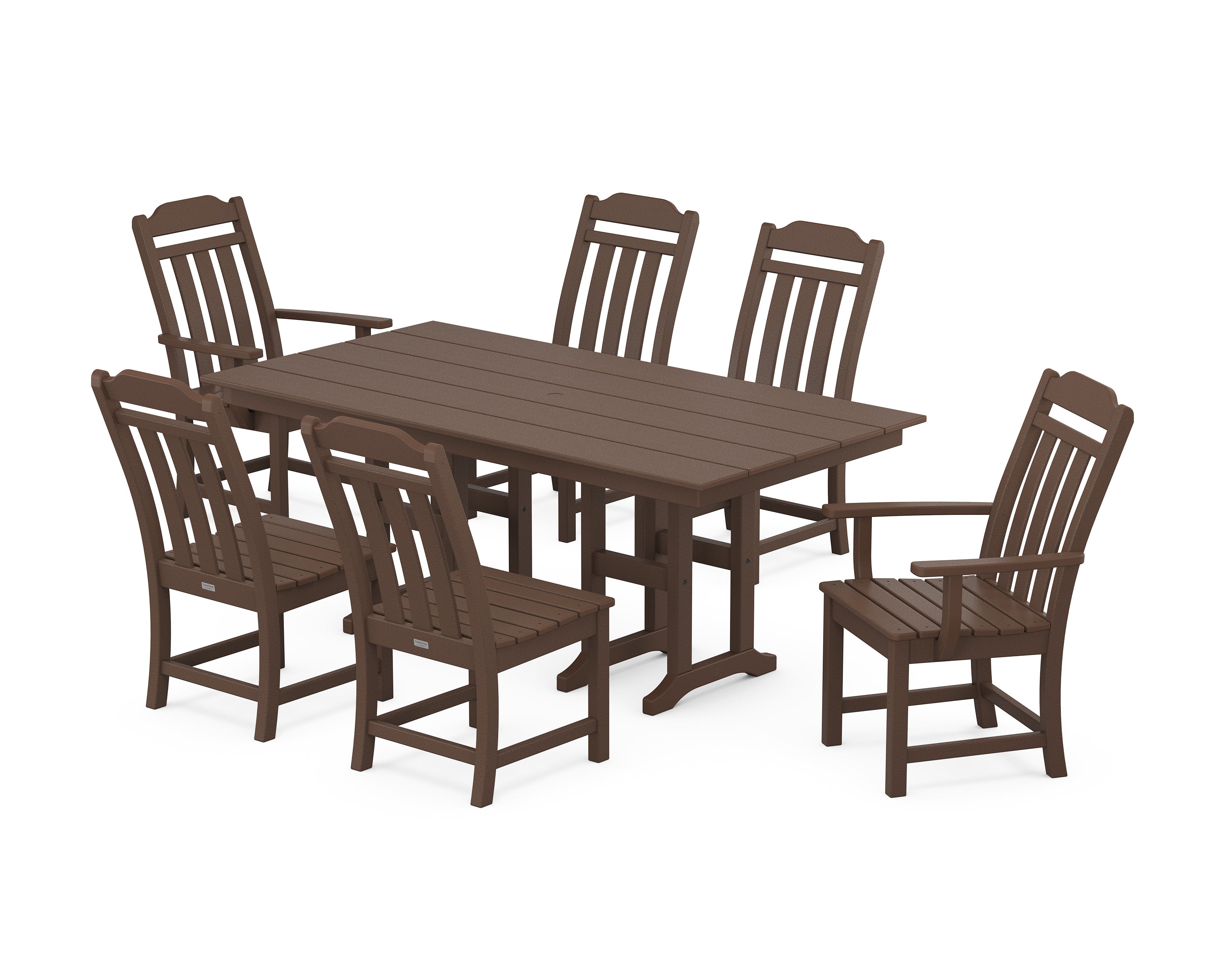 Polywood Country Living 7-Piece Farmhouse Dining Set in Mahogany