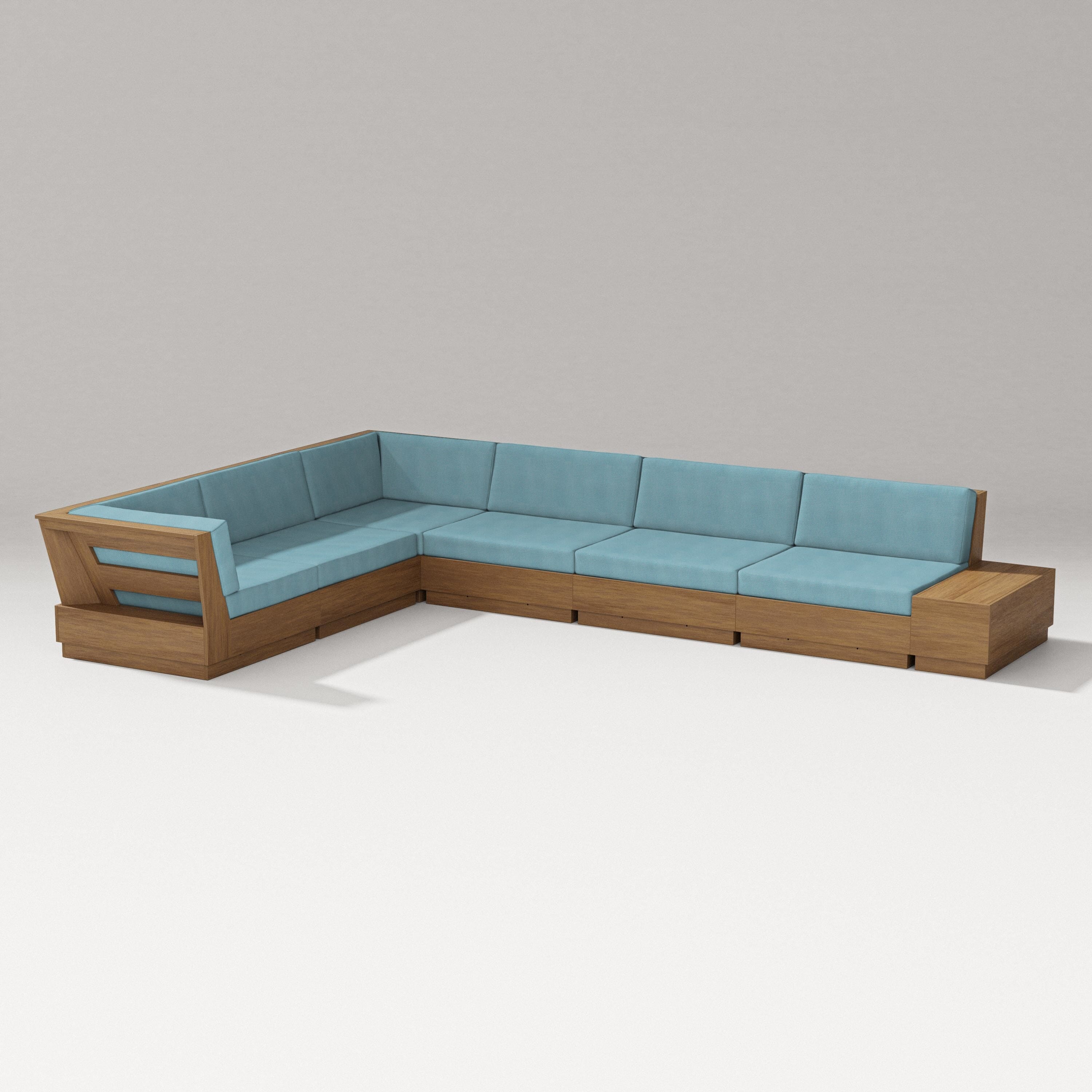 PW Designer Series Elevate 7-Piece Corner Sectional in Natural / Lattice Sky Blue