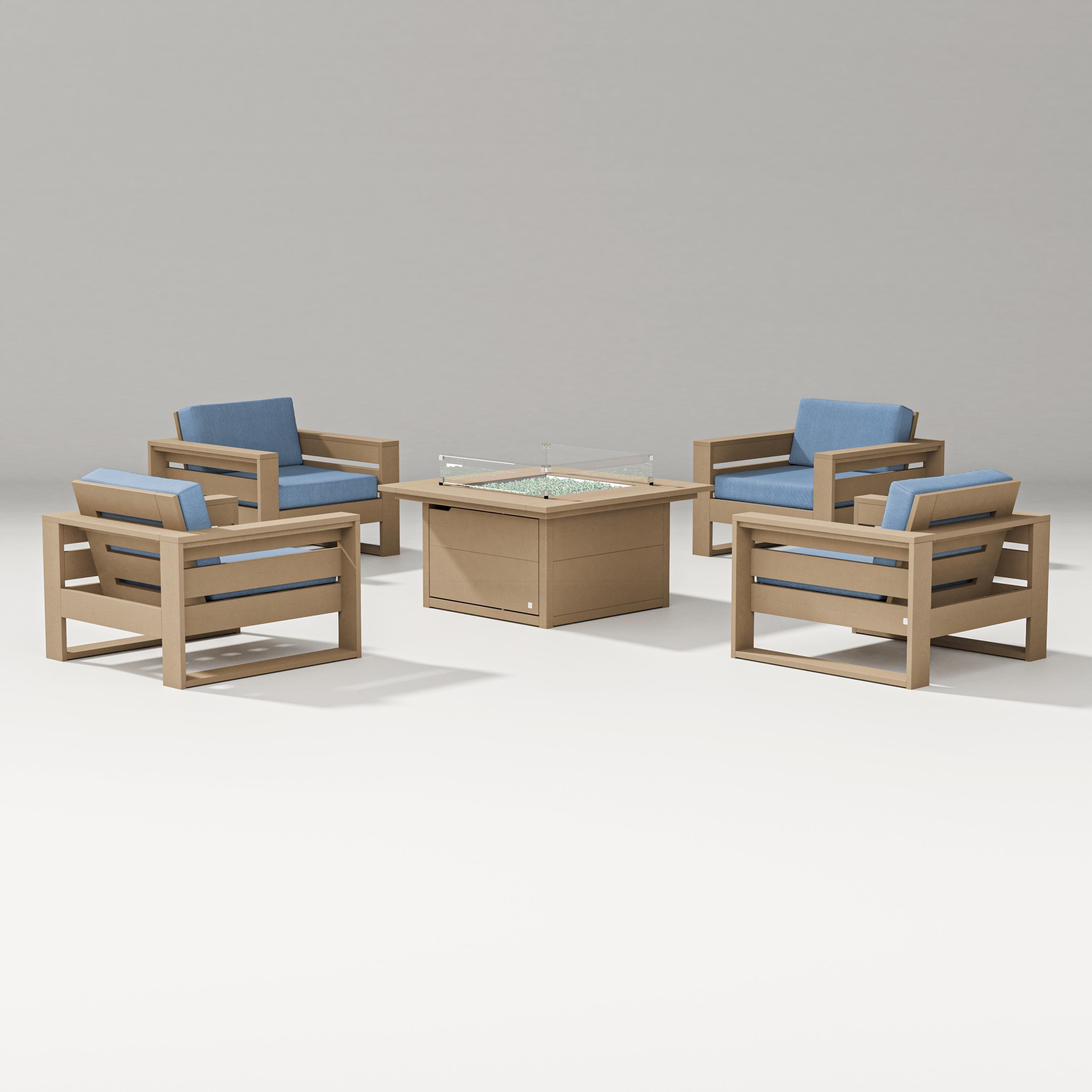PW Designer Series Latitude 5-Piece Lounge Fire Table Set in Vintage Sahara / Sky Blue
