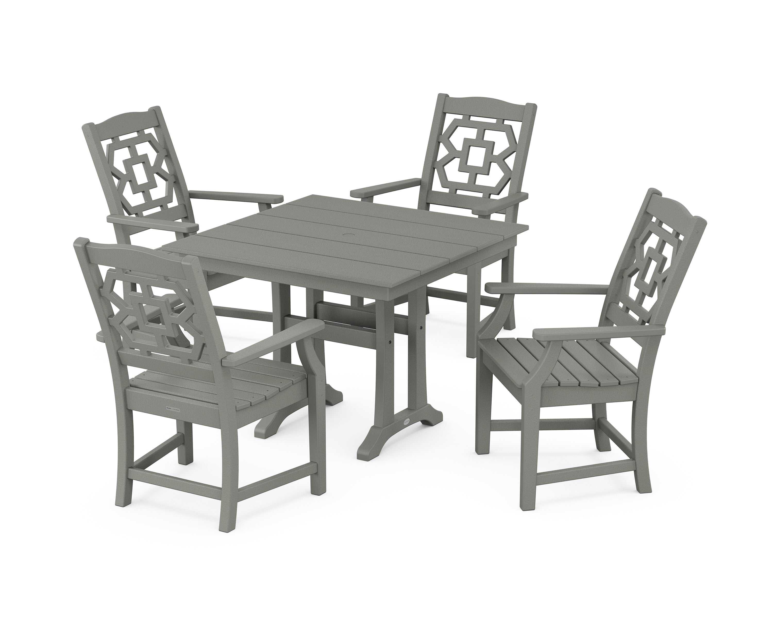 Martha Stewart by POLYWOOD® Chinoiserie 5-Piece Farmhouse Dining Set with Trestle Legs in Slate Grey