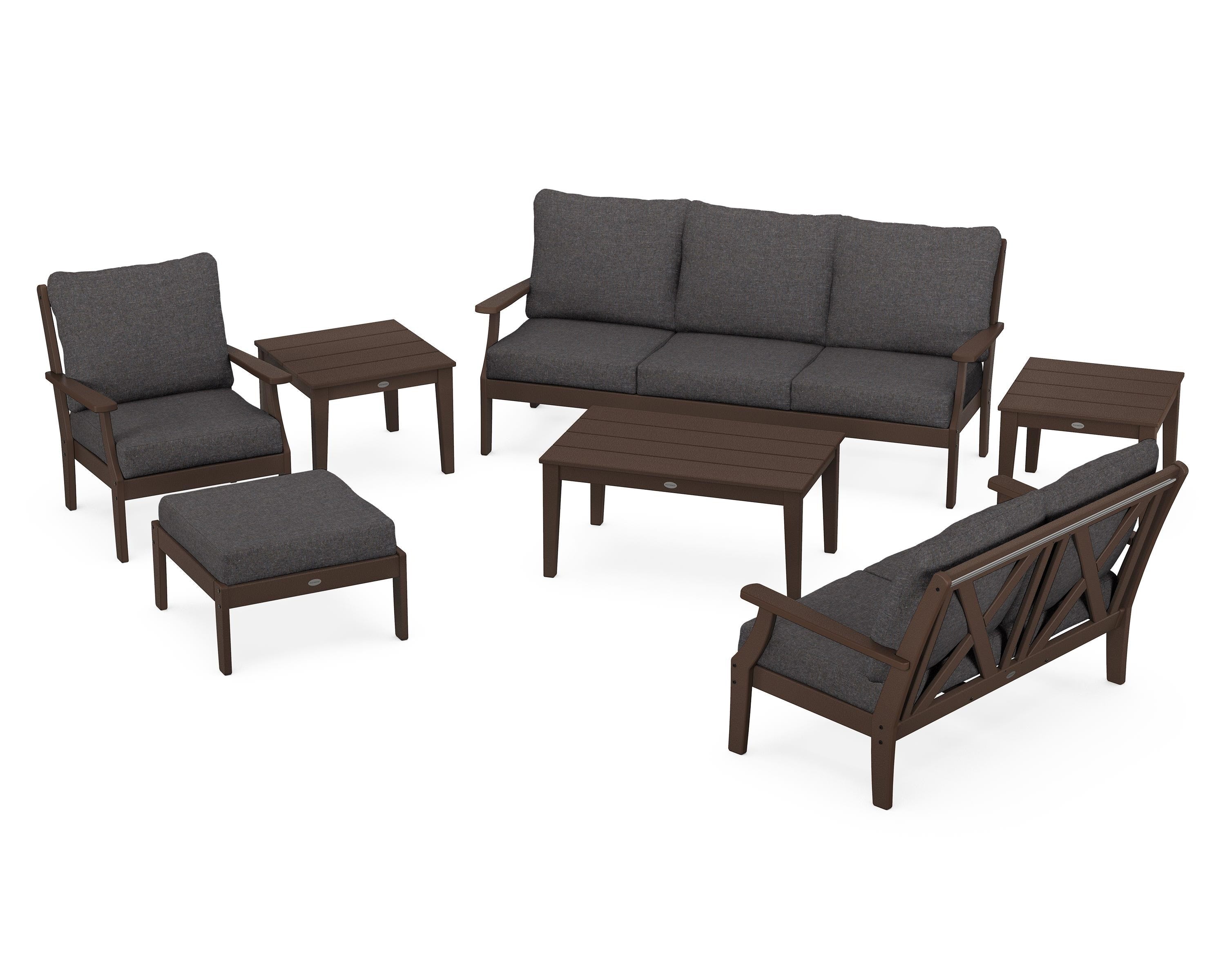 POLYWOOD Braxton 7-Piece Deep Seating Set in Mahogany / Ash Charcoal