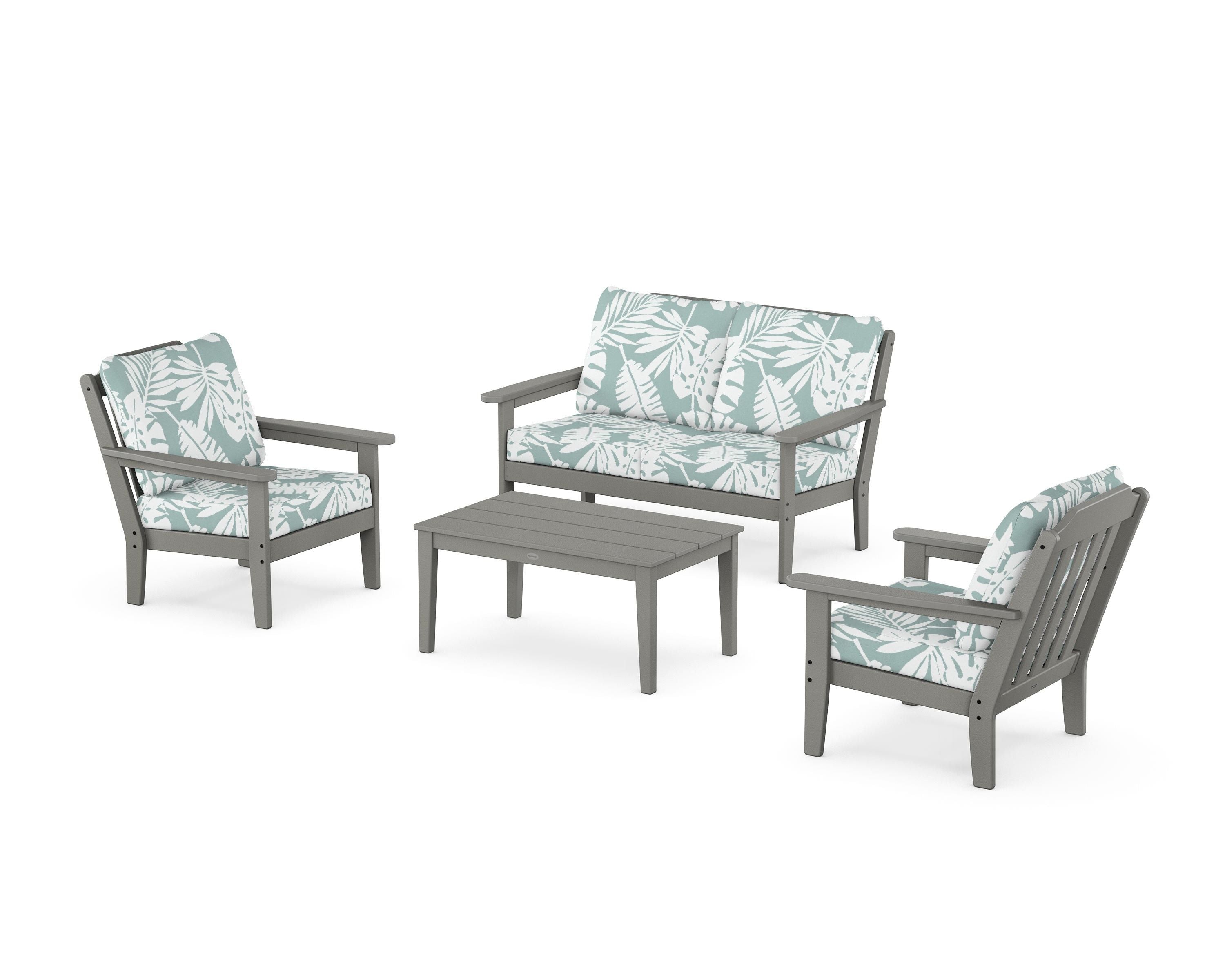 Country Living Cottage 4-Piece Deep Seating Set with Loveseat in Slate Grey / Leaf Glacier Spa