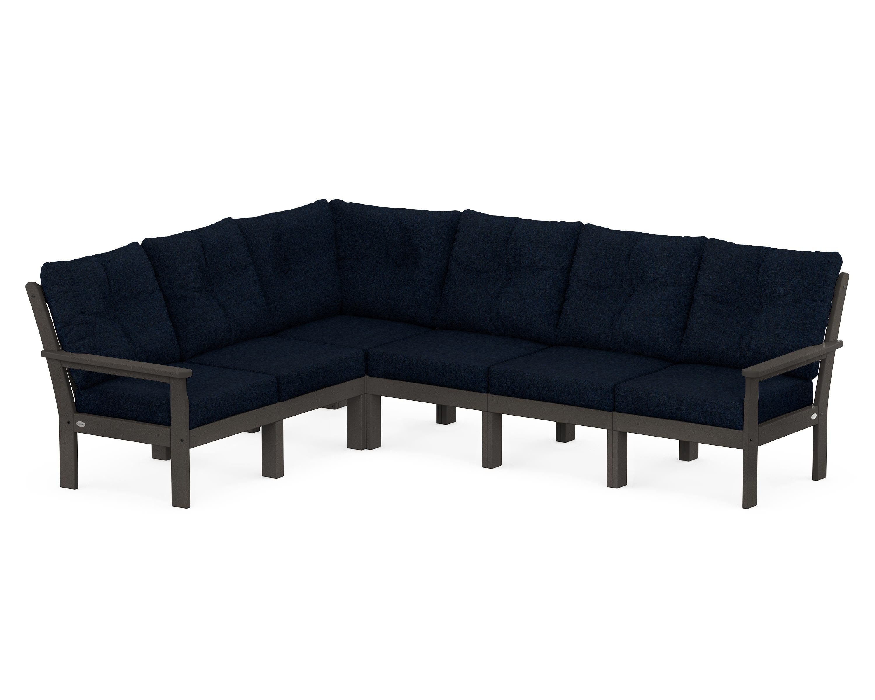 POLYWOOD Vineyard 6-Piece Sectional in Vintage Coffee / Marine Indigo