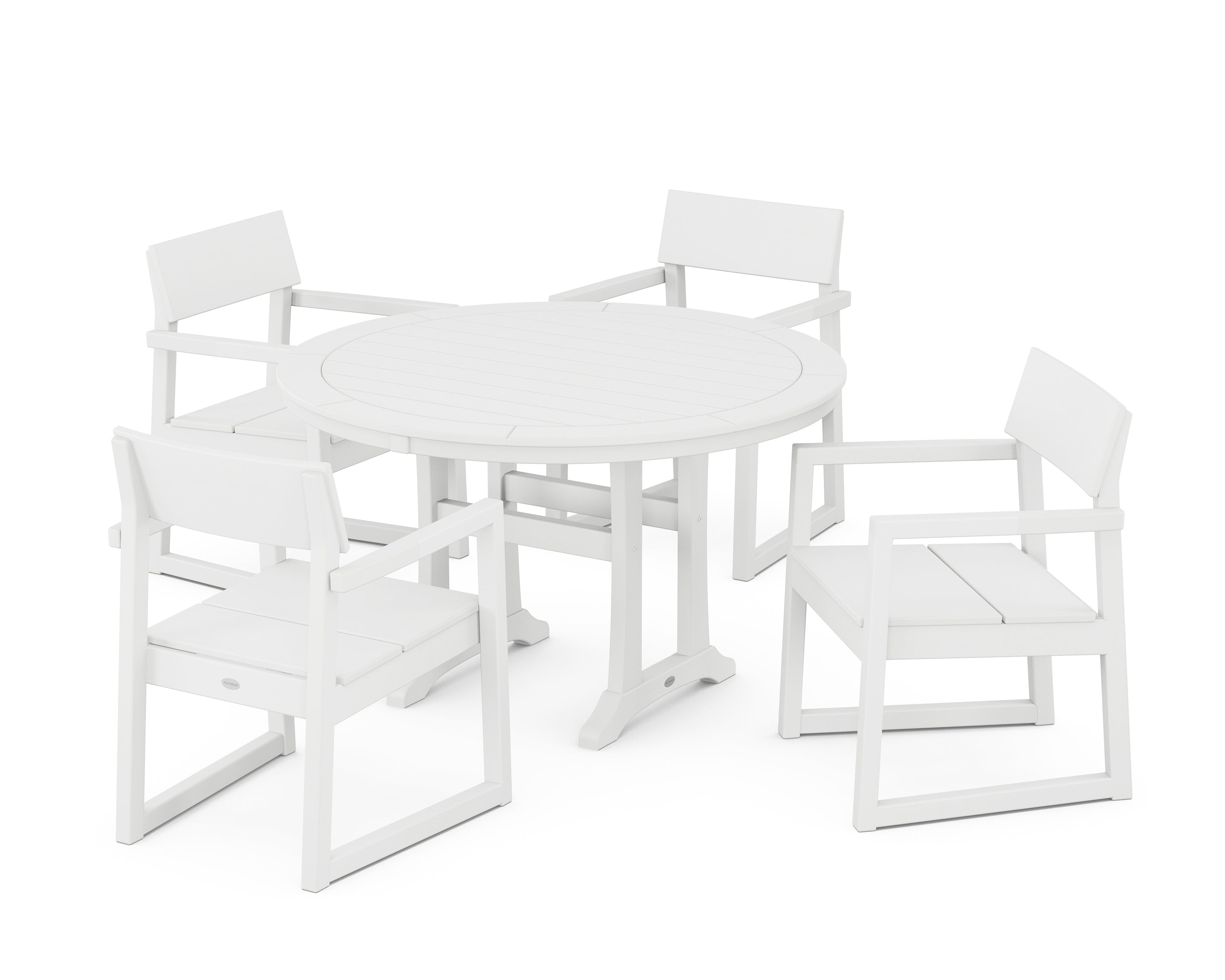 POLYWOOD® EDGE 5-Piece Round Dining Set with Trestle Legs in White