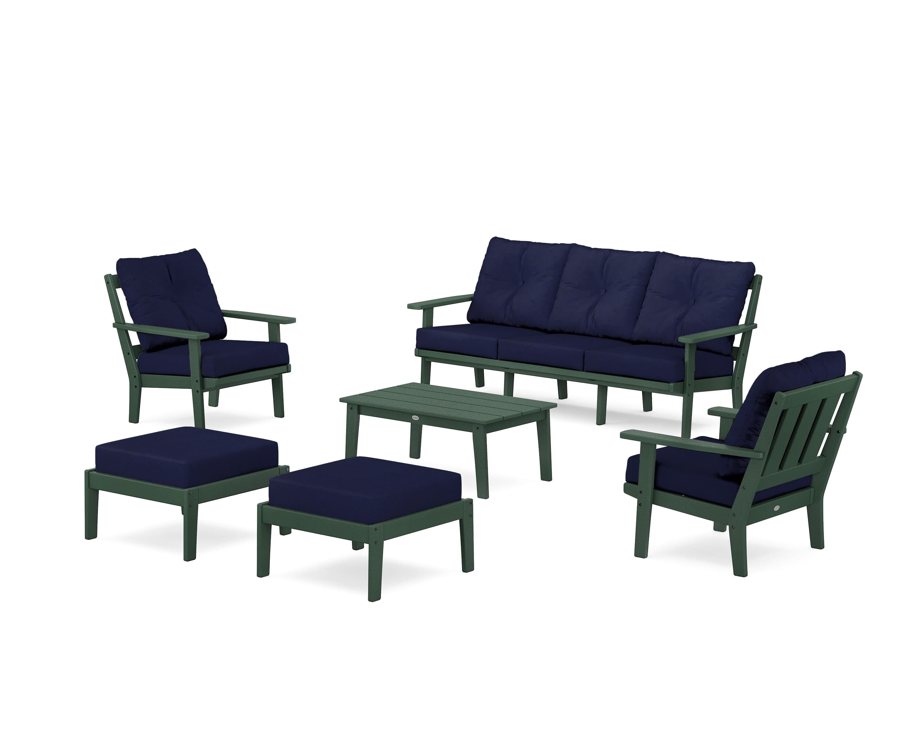 POLYWOOD Oxford 6-Piece Lounge Sofa Set in Green / Navy