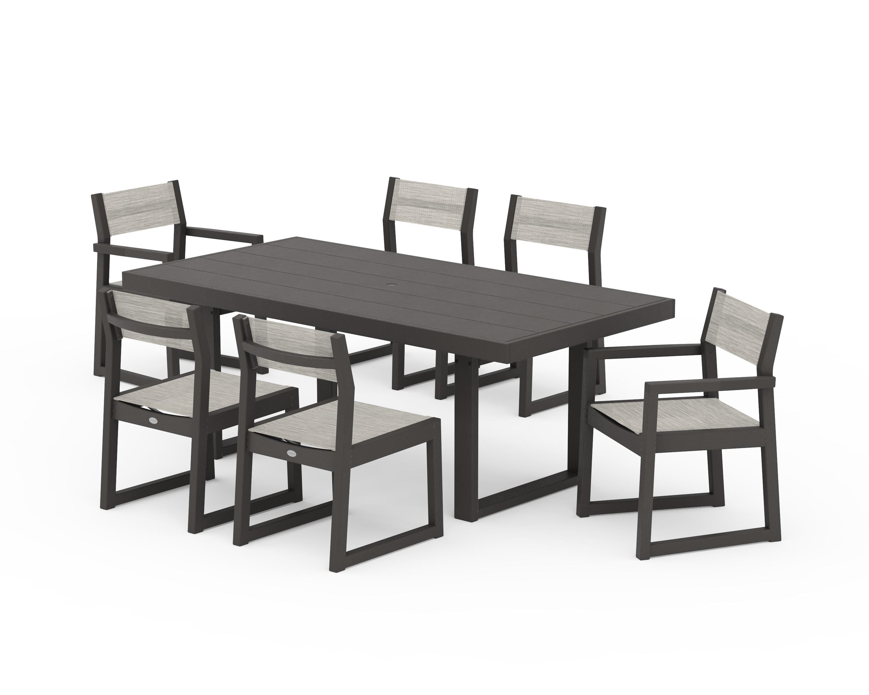 POLYWOOD EDGE Sling 7-Piece Dining Set in Vintage Coffee / Birch Sling