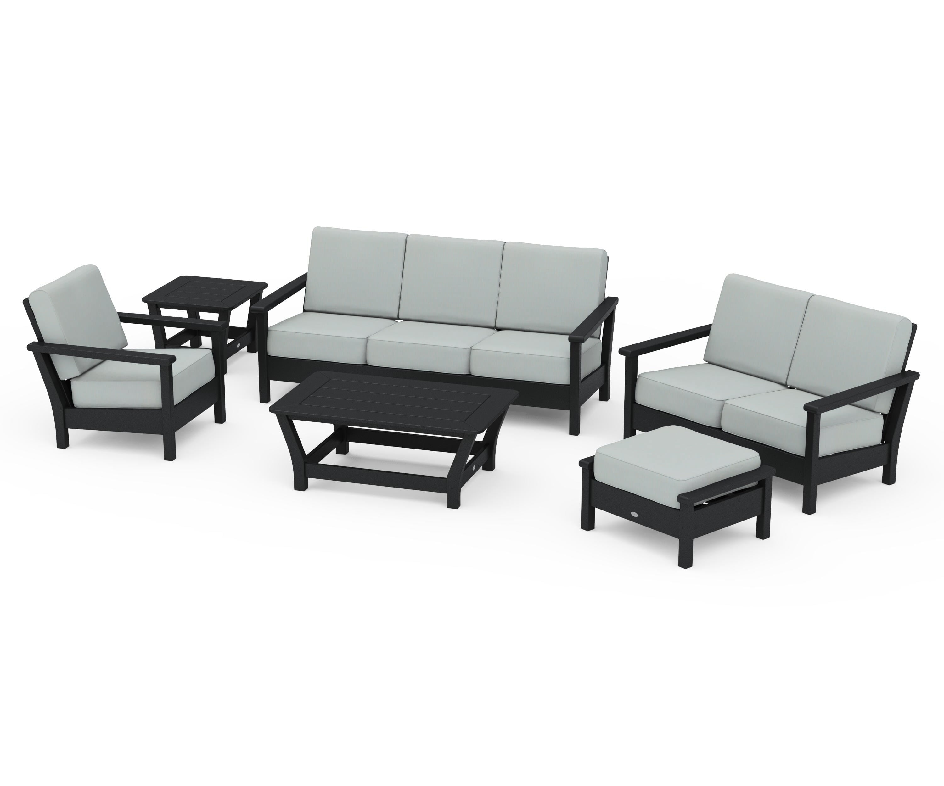 POLYWOOD Harbour 6-Piece Outdoor Living Set in Black / Spa
