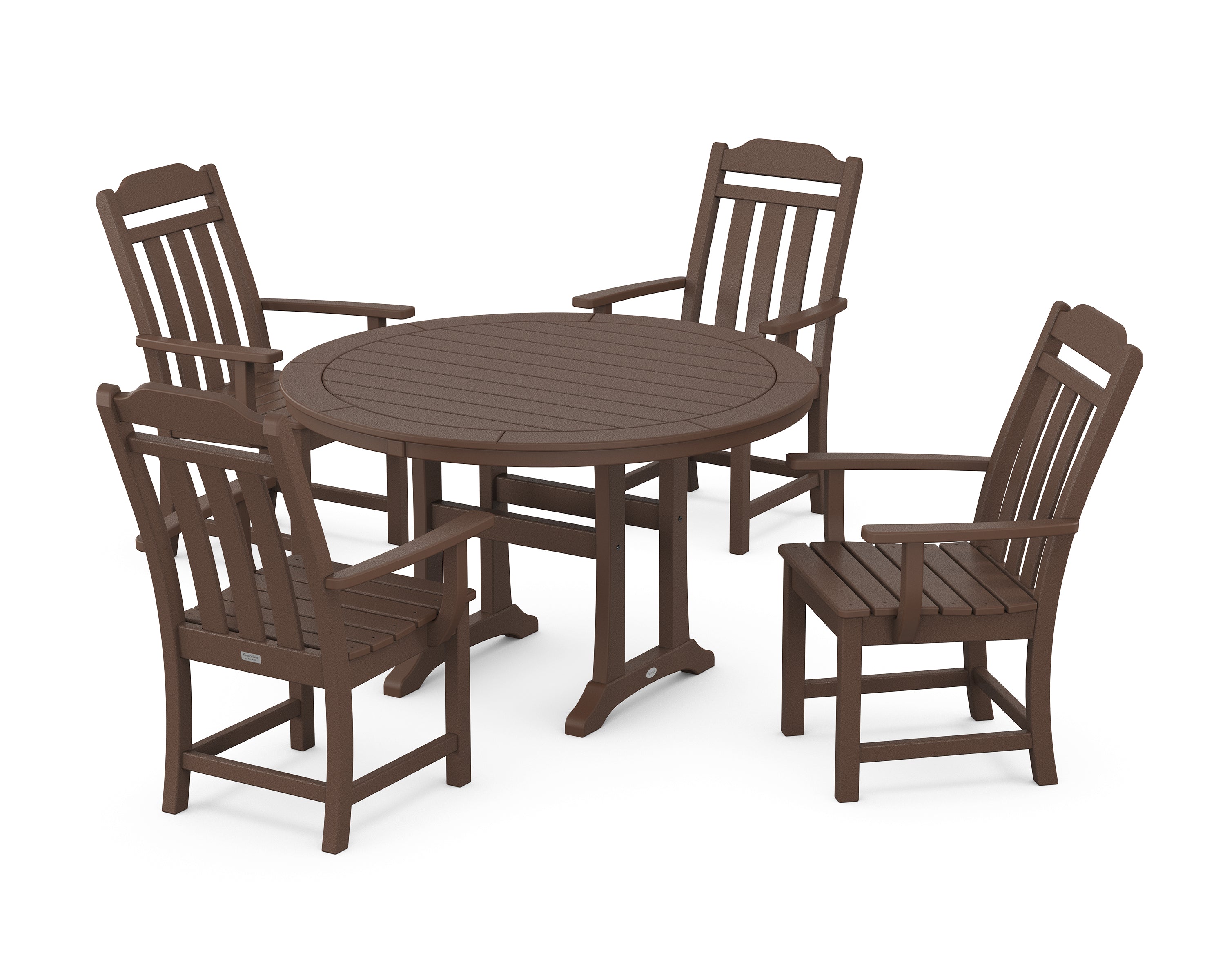 Polywood Country Living 5-Piece Round Dining Set with Trestle Legs in Mahogany