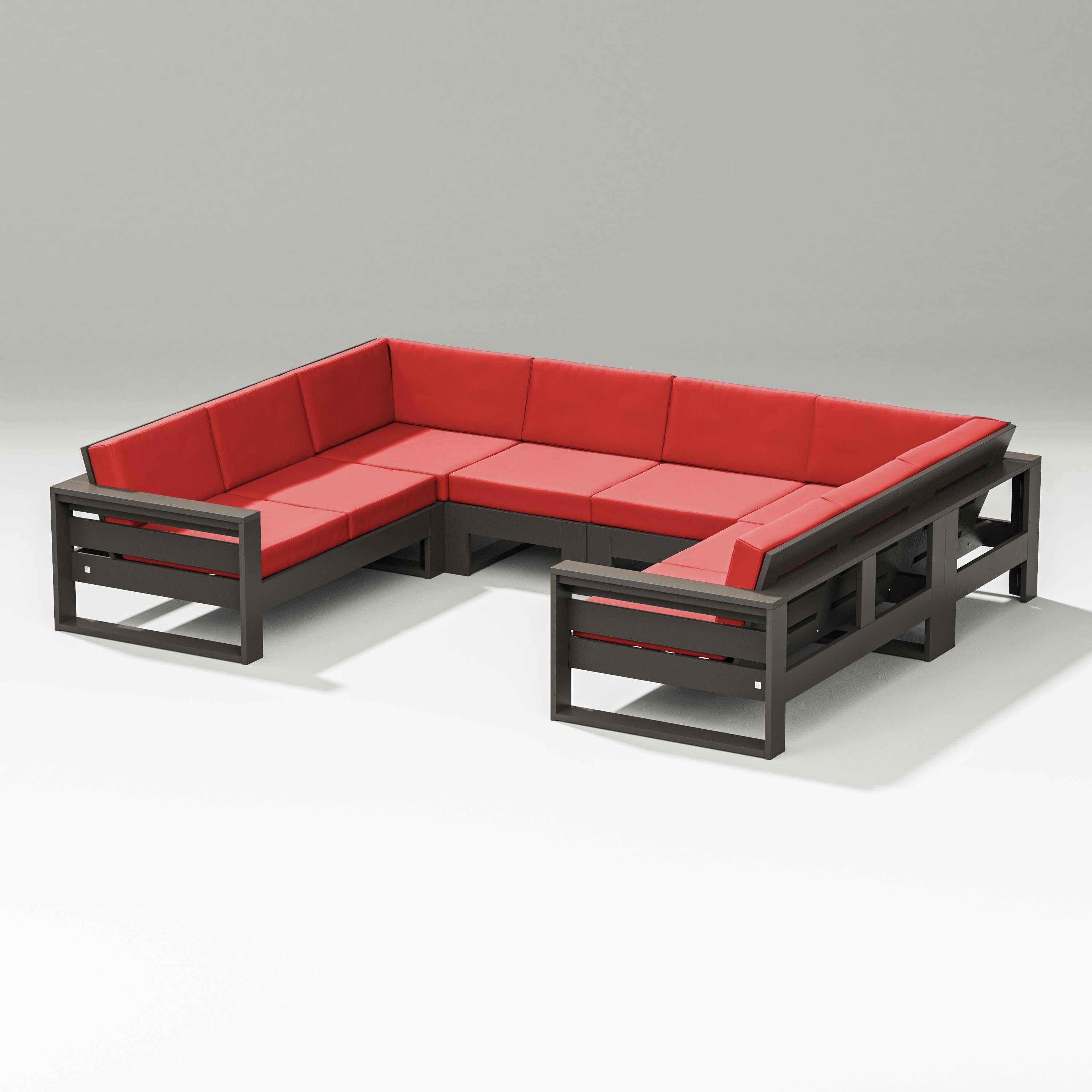 PW Designer Series Latitude U-Shaped Sectional in Vintage Coffee / Crimson Linen