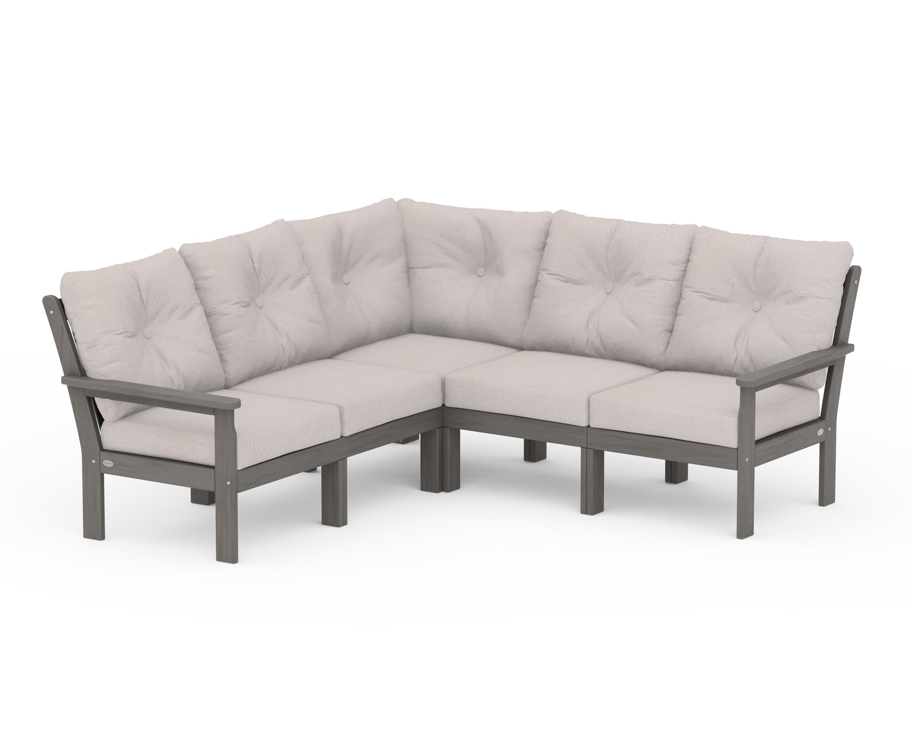POLYWOOD Vineyard 5-Piece Sectional in Driftwood / Dune Burlap
