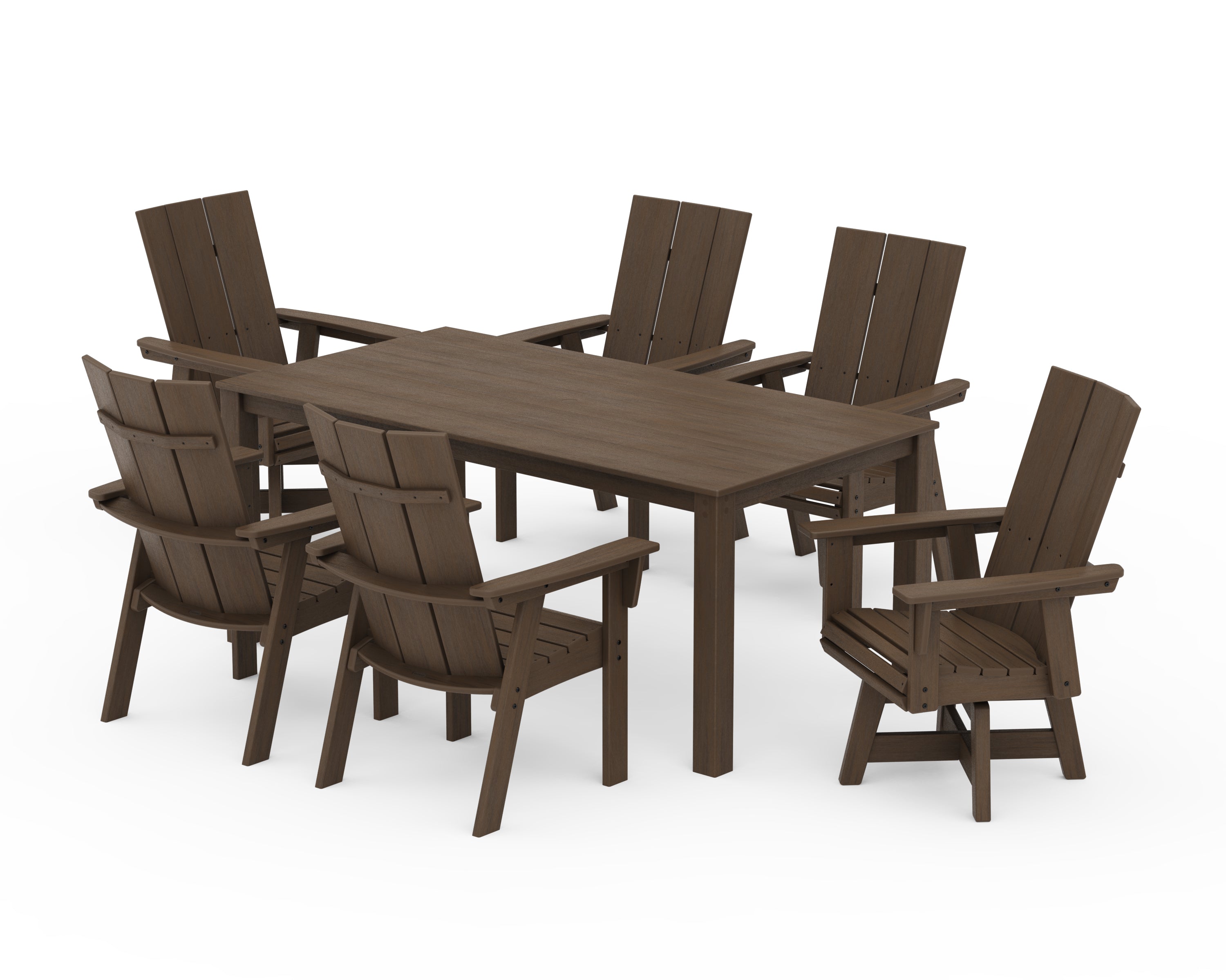 POLYWOOD Modern Curveback Adirondack 7-Piece Parsons Swivel Dining Set in Kona