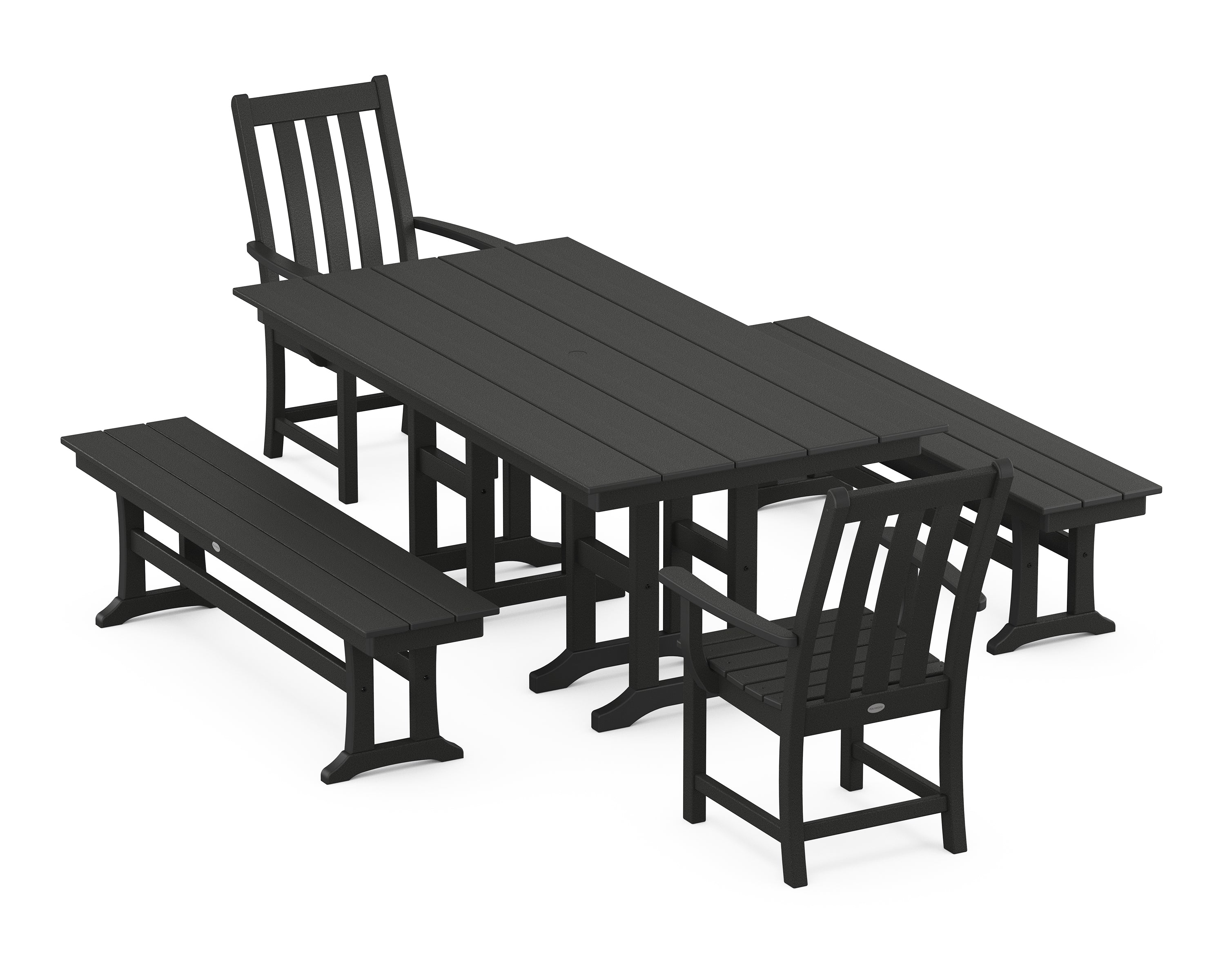 POLYWOOD Vineyard 5-Piece Farmhouse Dining Set with Benches in Black