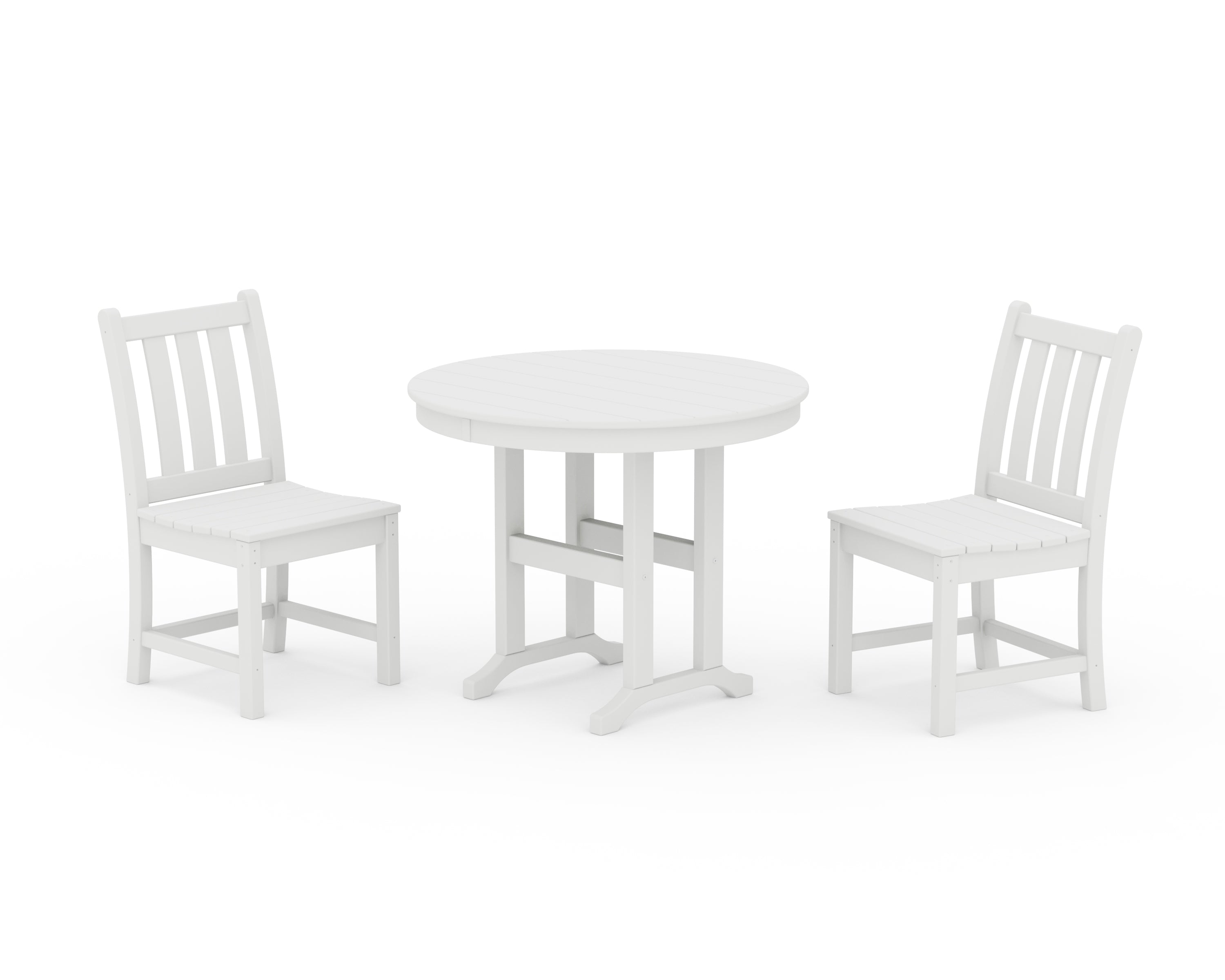 POLYWOOD Traditional Garden Side Chair 3-Piece Round Dining Set in White