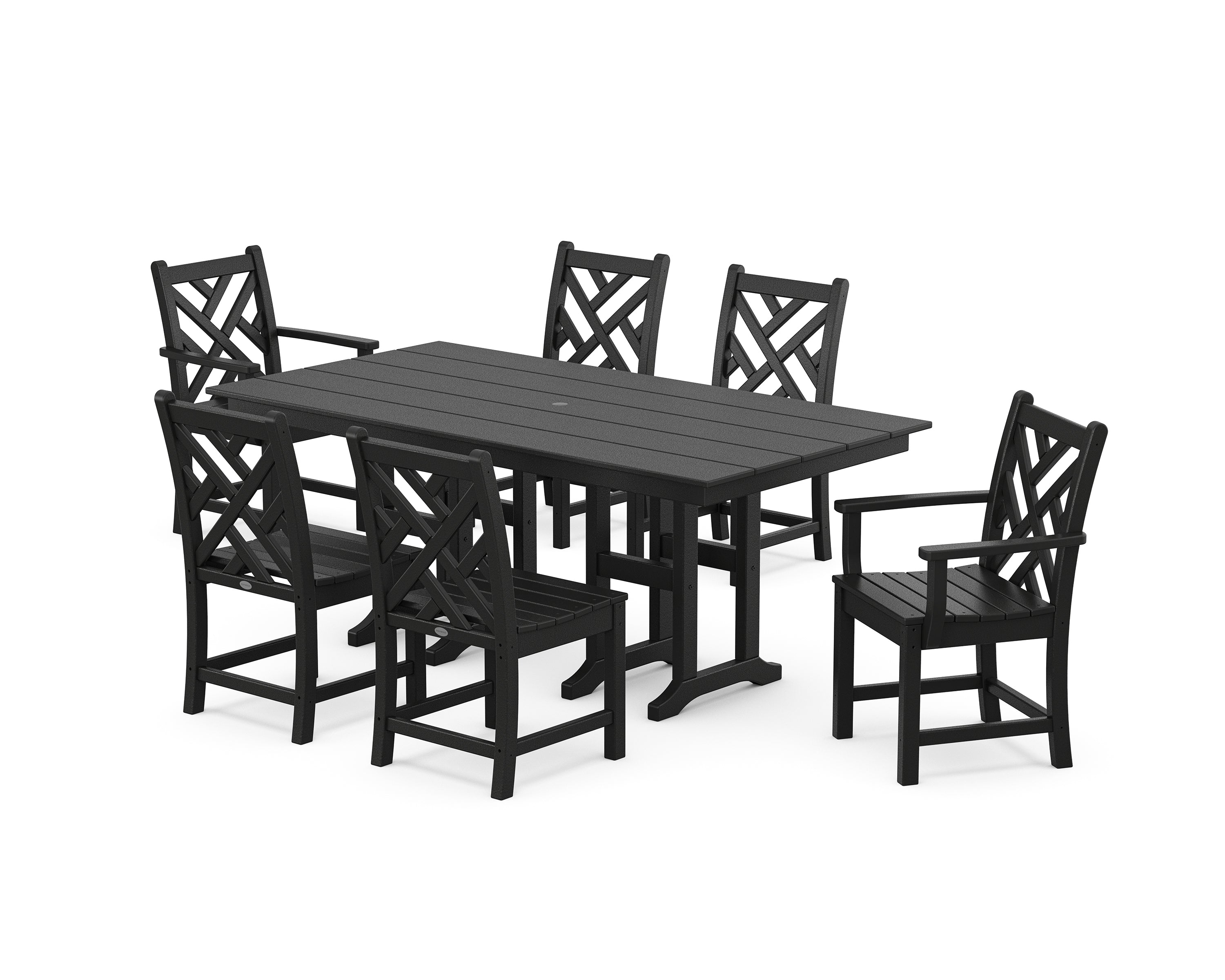 POLYWOOD Chippendale 7-Piece Farmhouse Dining Set in Black