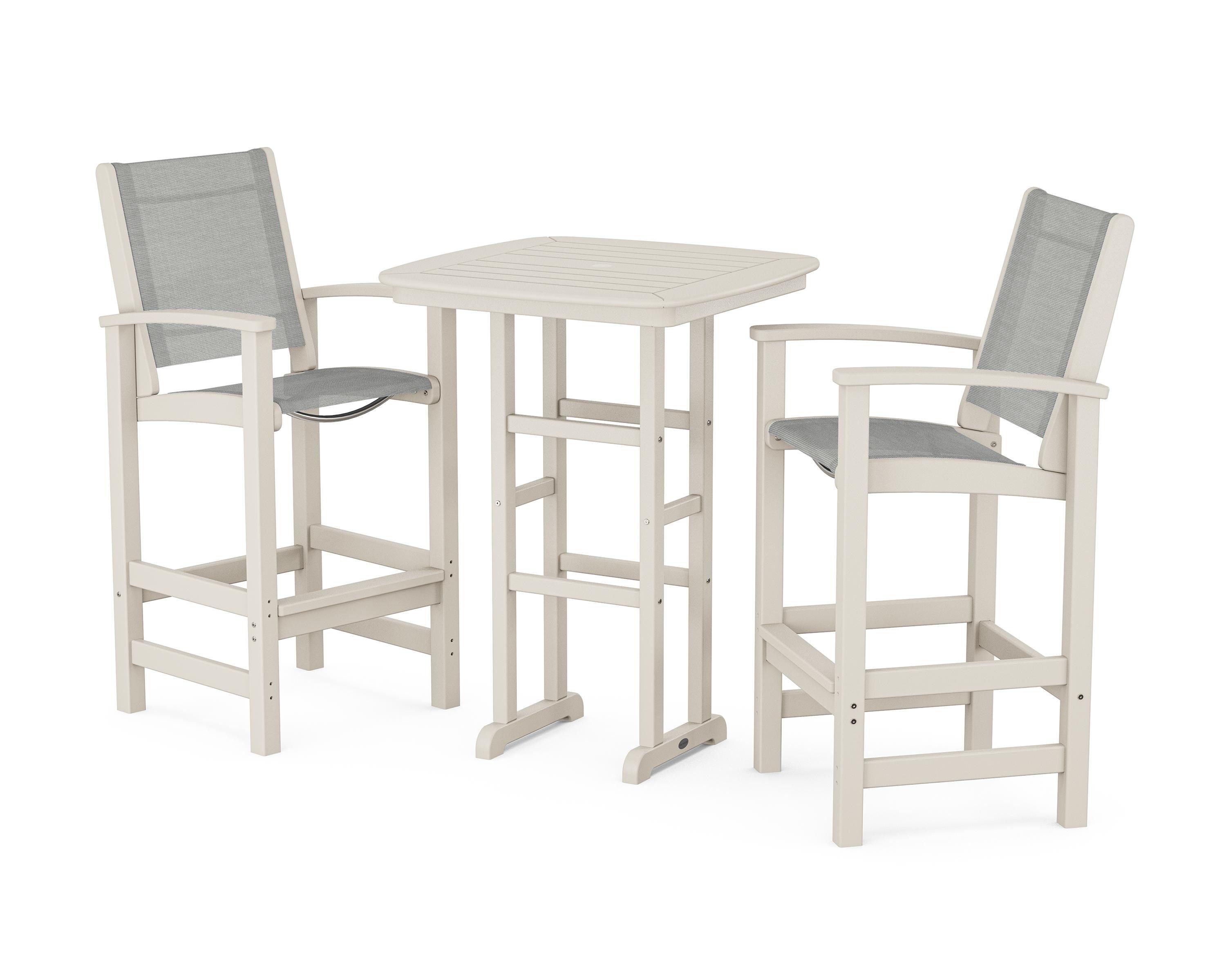 POLYWOOD Coastal 3-Piece Bar Set in Sand / Metallic Sling
