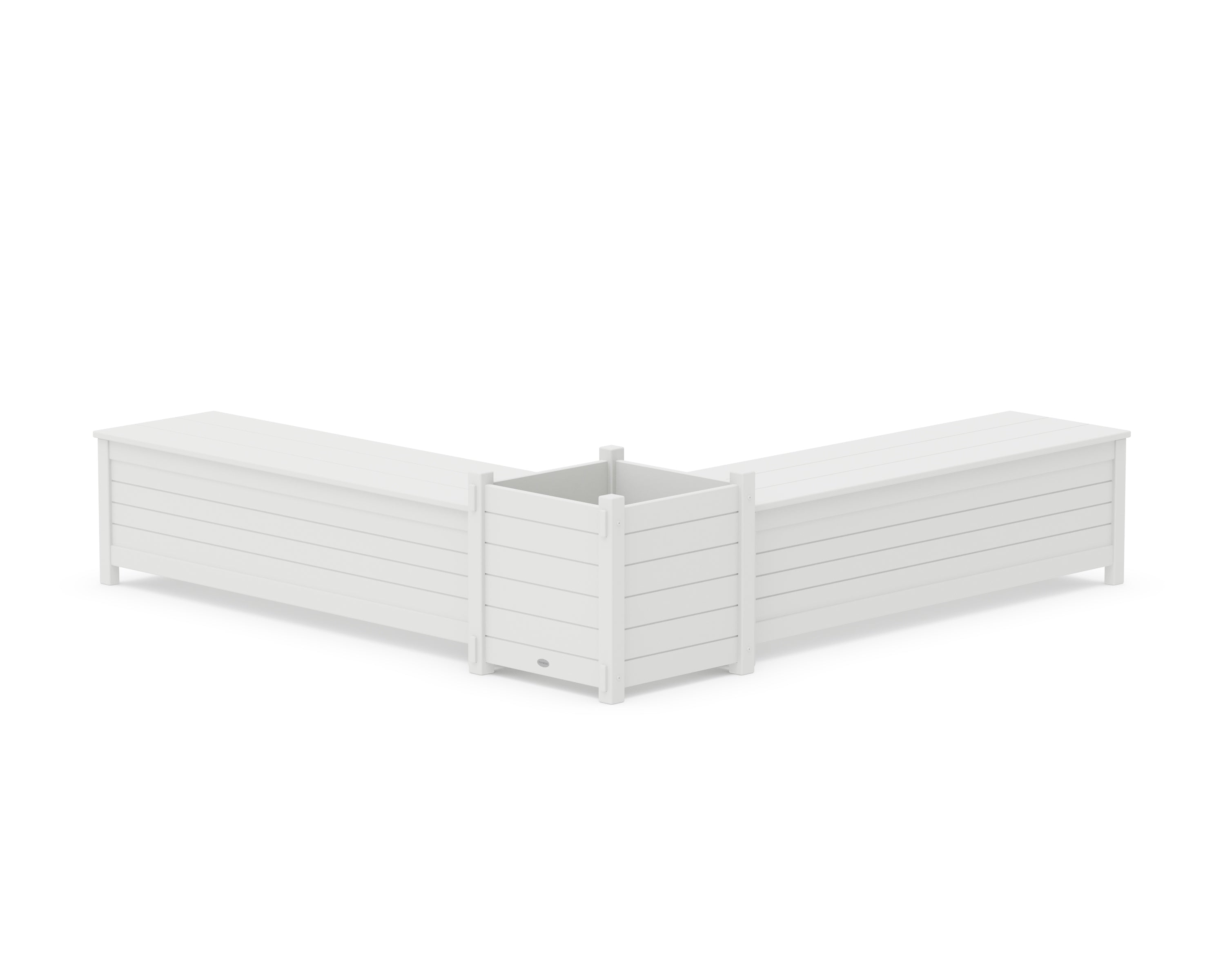 POLYWOOD 60" Nautical L- Shaped Planter Storage Bench Set- Large in White