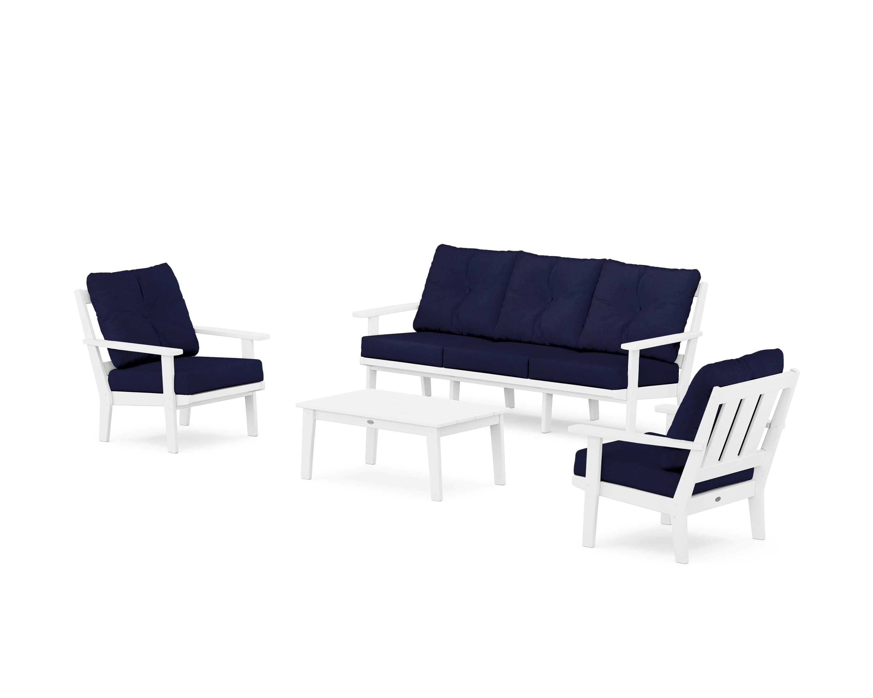 POLYWOOD Oxford 4-Piece Deep Seating Set with Sofa in White / Navy