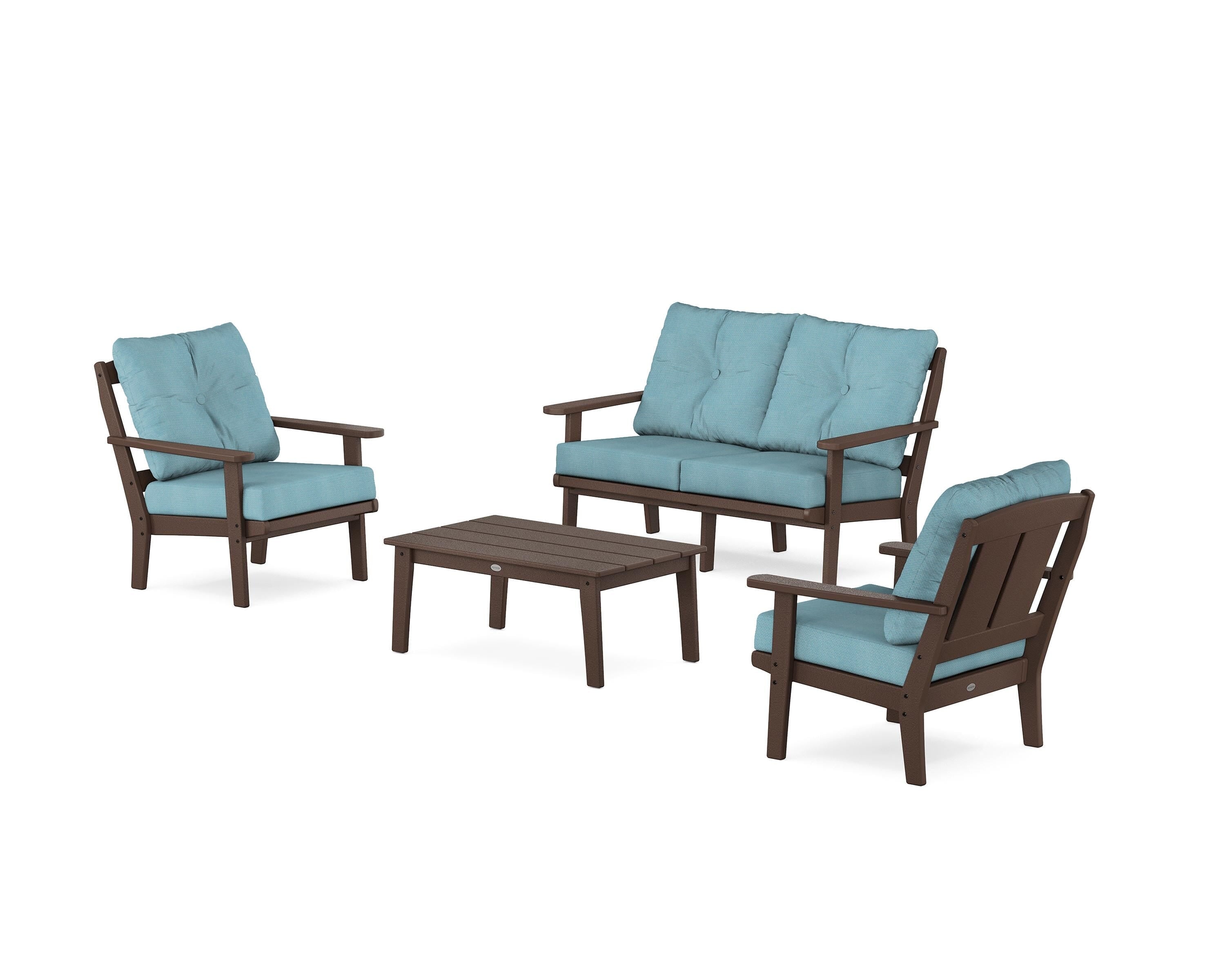 POLYWOOD Mission 4-Piece Deep Seating Set with Loveseat in Mahogany / Lattice Sky Blue