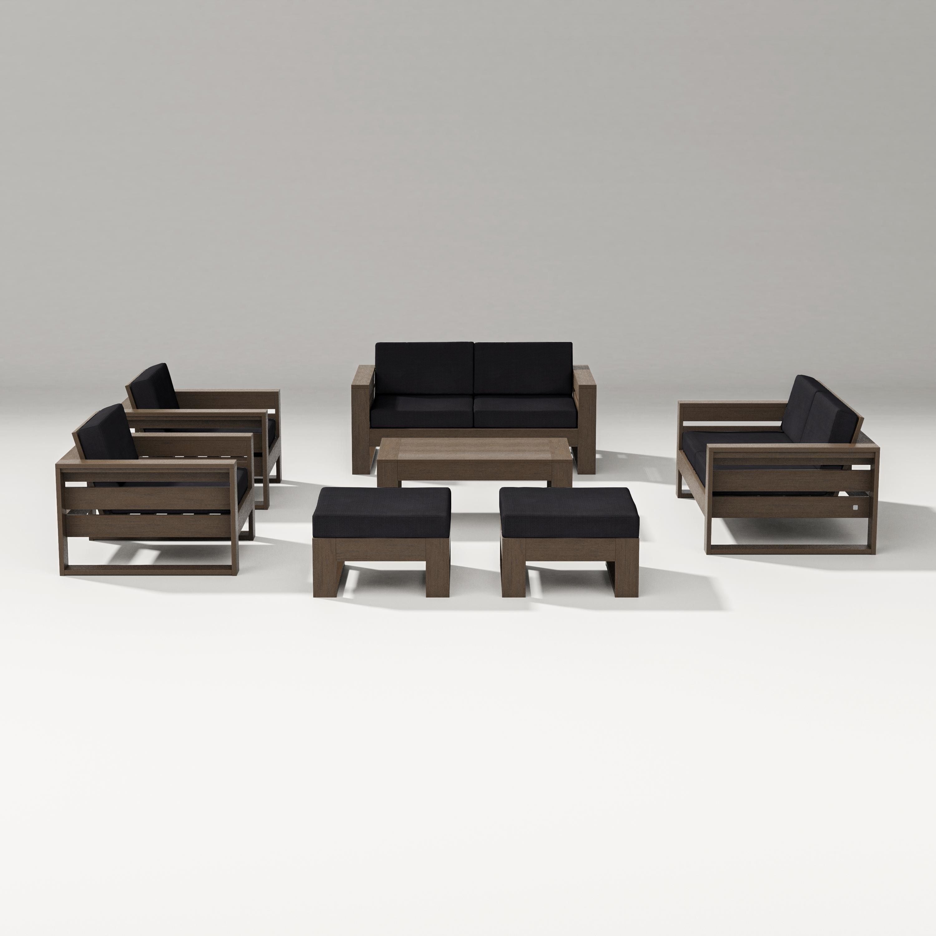 PW Designer Series Latitude 7-Piece Lounge Loveseat Set in Kona / Midnight Linen