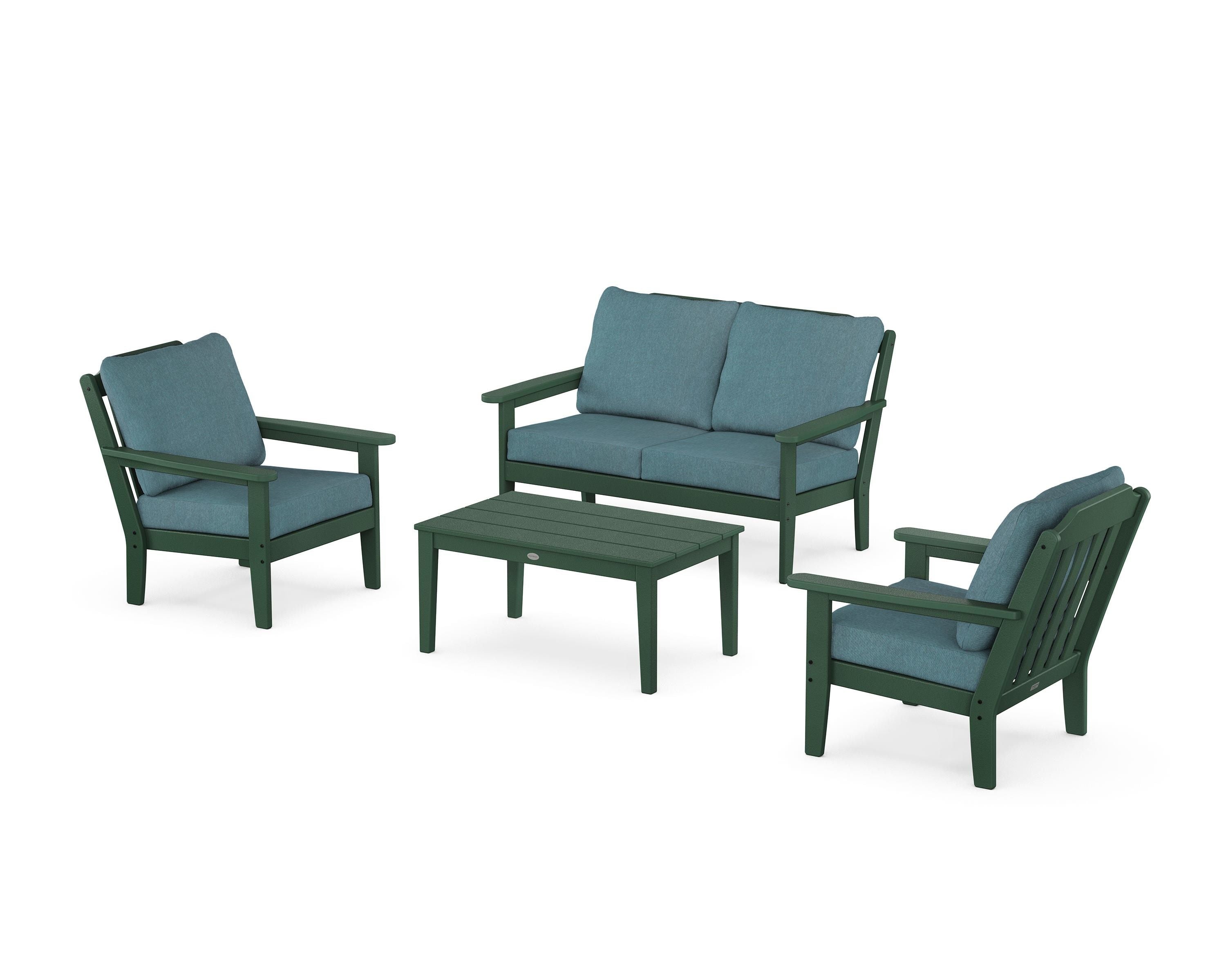 Country Living Cottage 4-Piece Deep Seating Set with Loveseat in Green / Ocean Teal