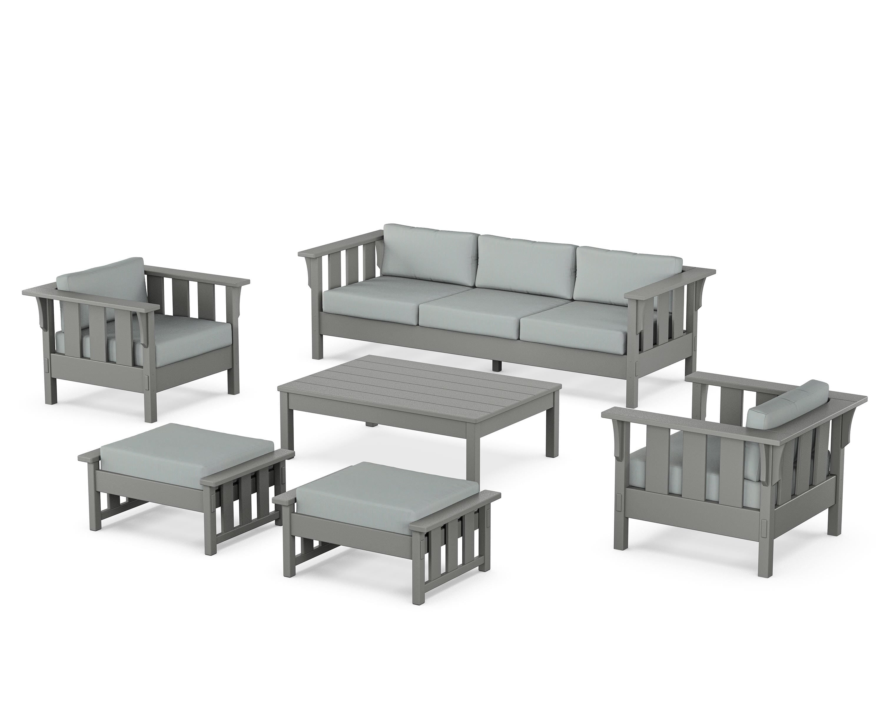 Martha Stewart by POLYWOOD Acadia 6-Piece Lounge Sofa Set in Slate Grey / Spa