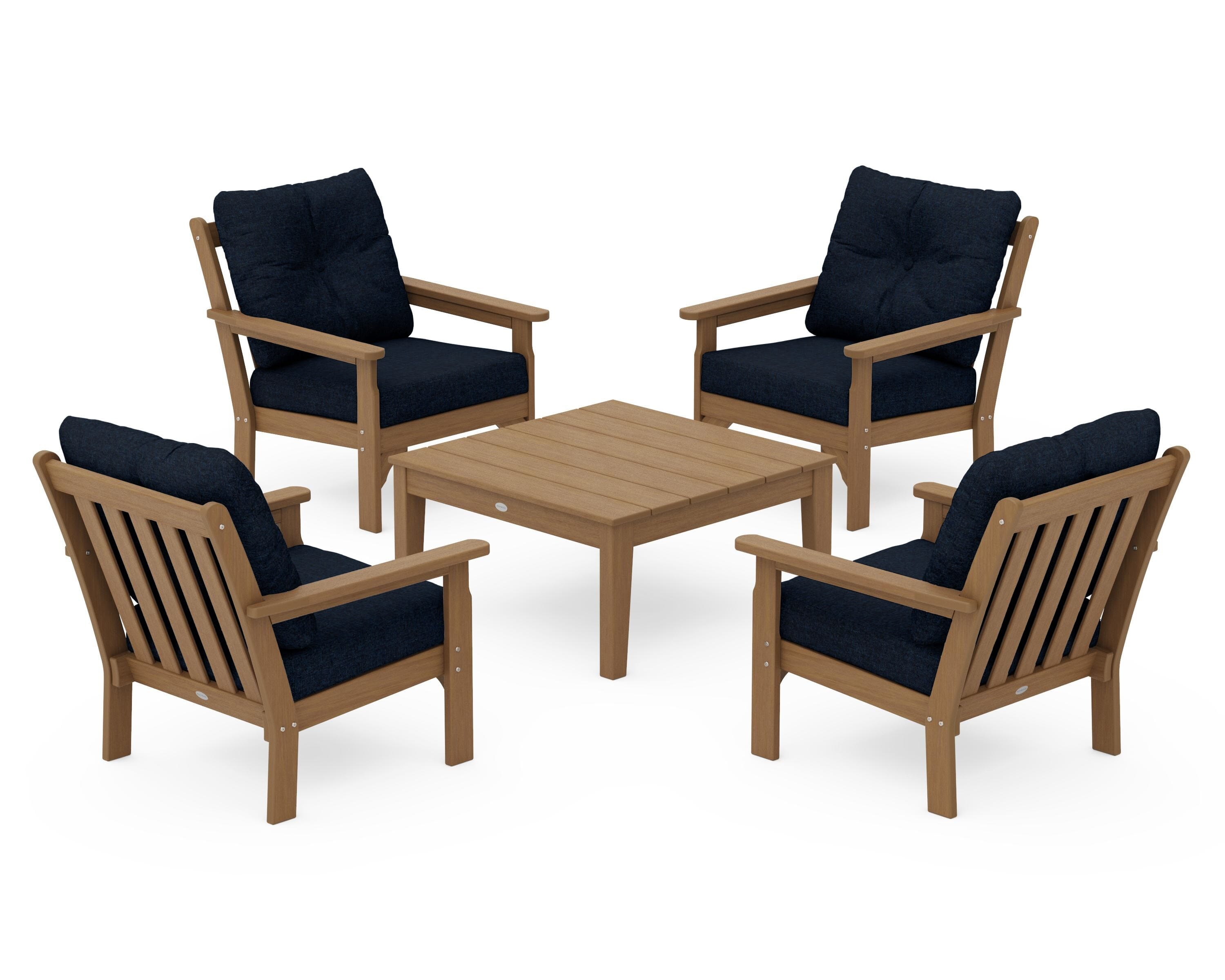POLYWOOD Vineyard 5-Piece Deep Seating Conversation Set in Natural / Marine Indigo