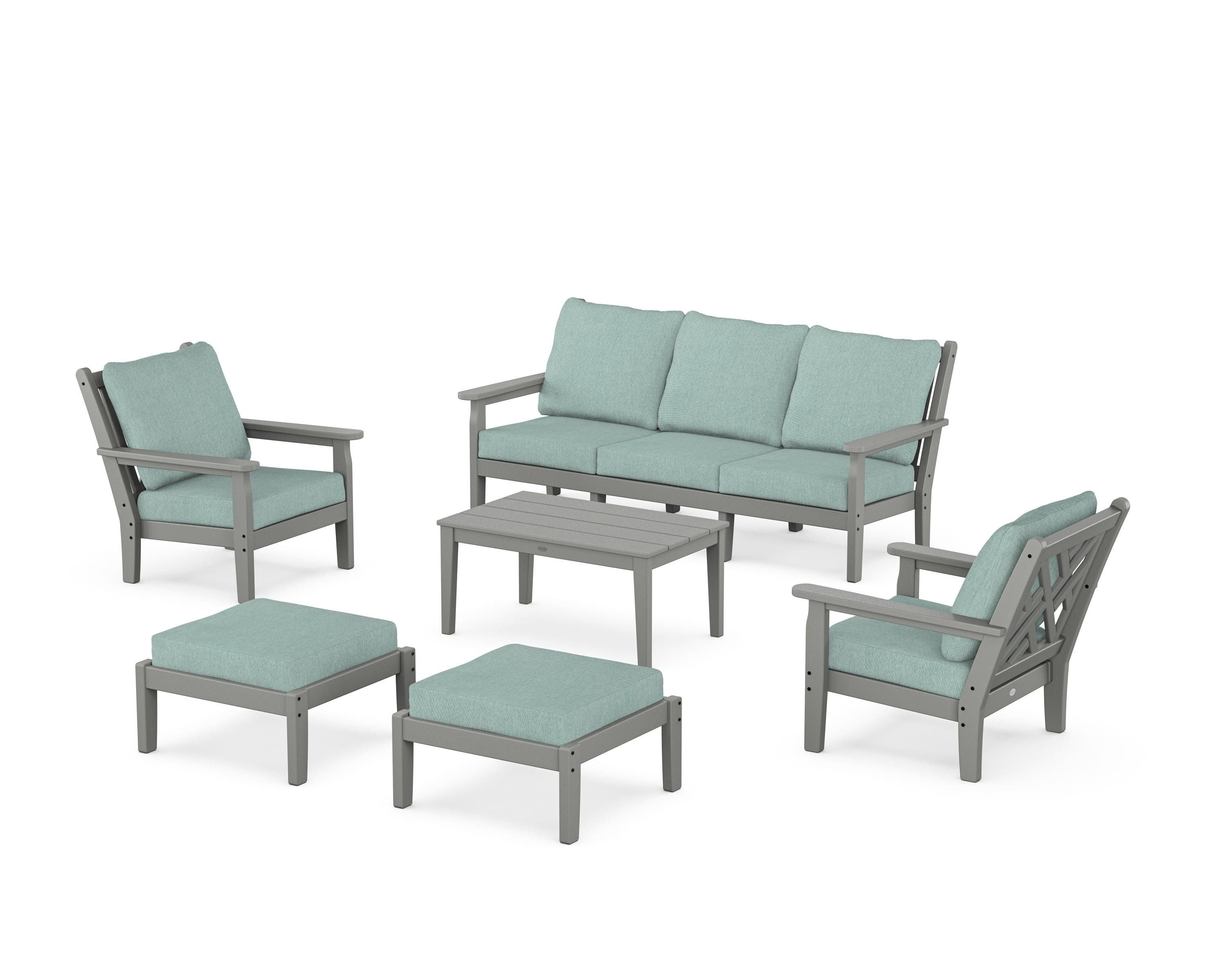 POLYWOOD Chippendale 6-Piece Lounge Sofa Set in Slate Grey / Glacier Spa