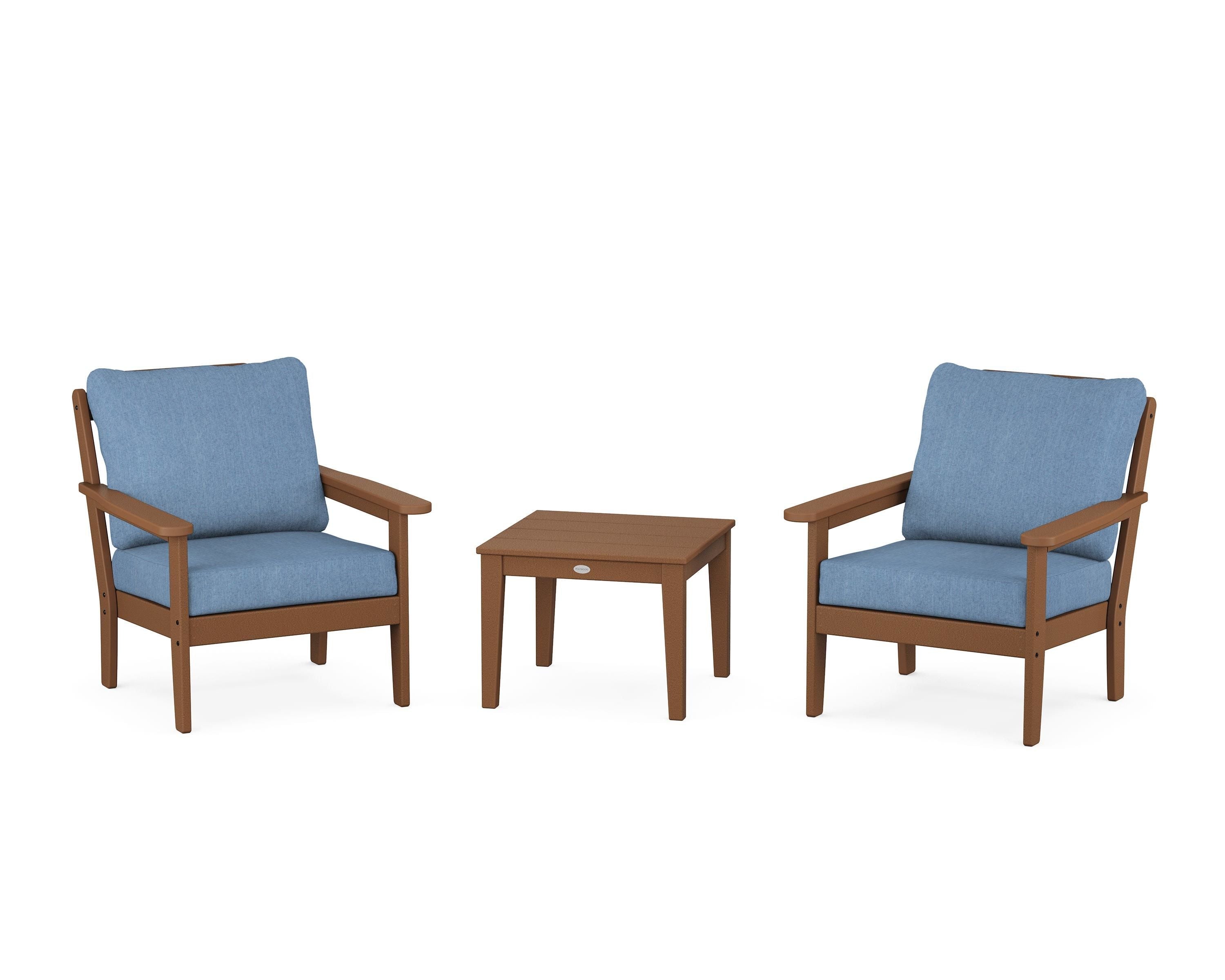 Country Living Cottage 3-Piece Deep Seating Set in Teak / Sky Blue