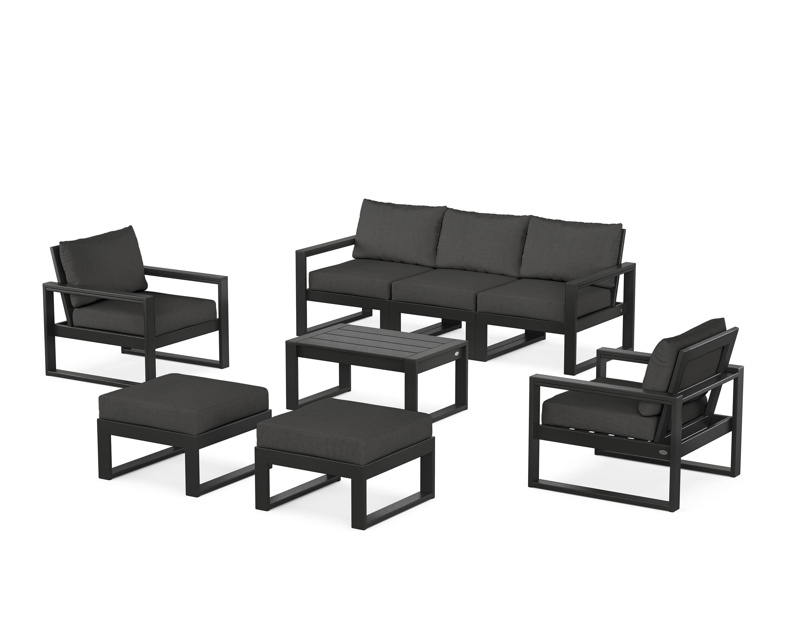POLYWOOD EDGE Sectional 8-Piece Lounge Sofa Set in Black / Spectrum Carbon