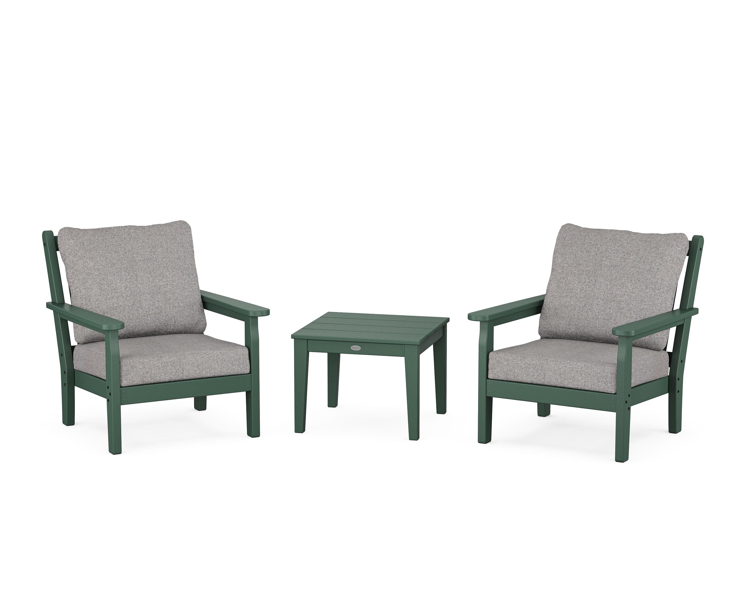 POLYWOOD Chippendale 3-Piece Deep Seating Set in Green / Grey Mist