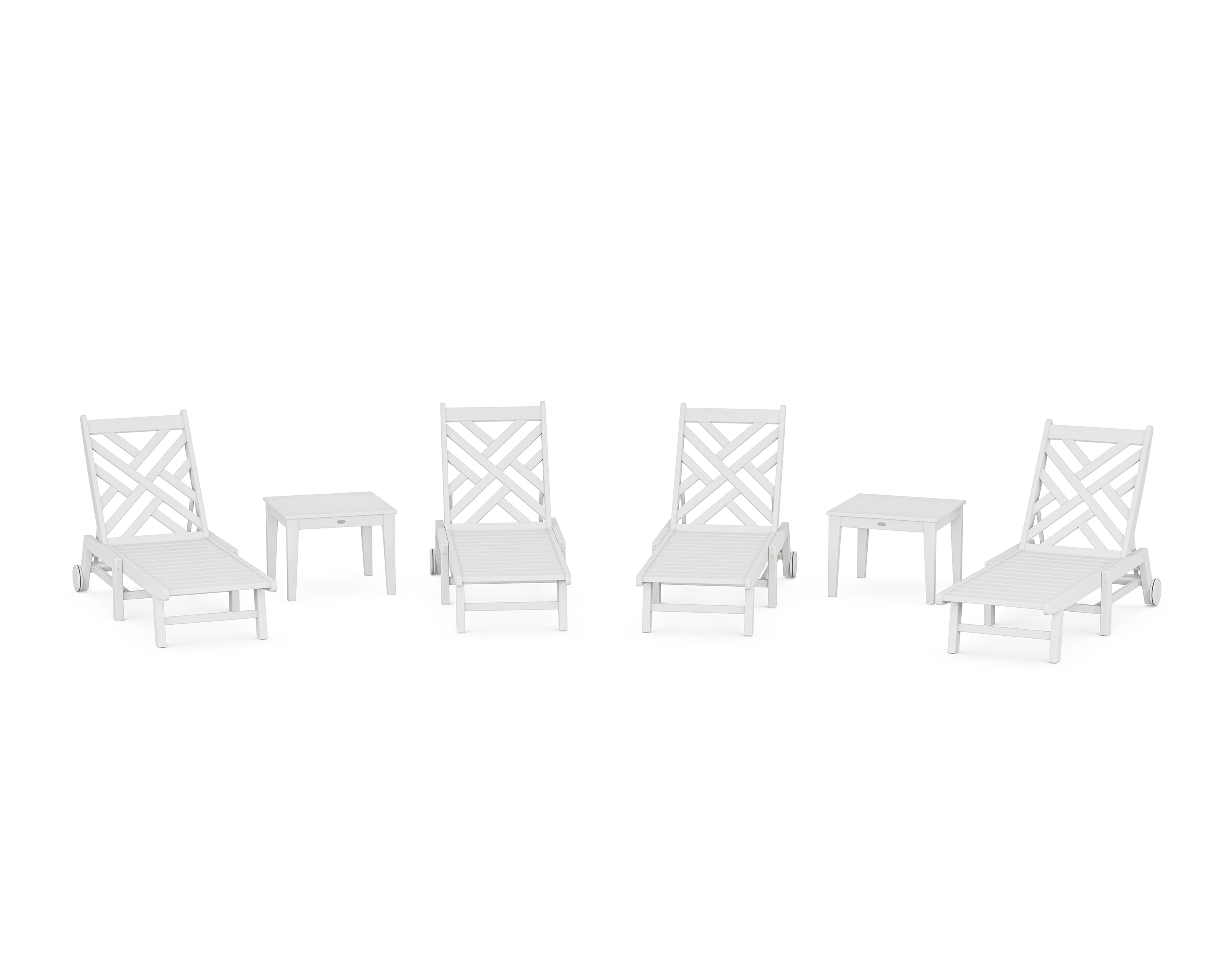 POLYWOOD Chippendale 6-Piece Chaise Set with Wheels in White