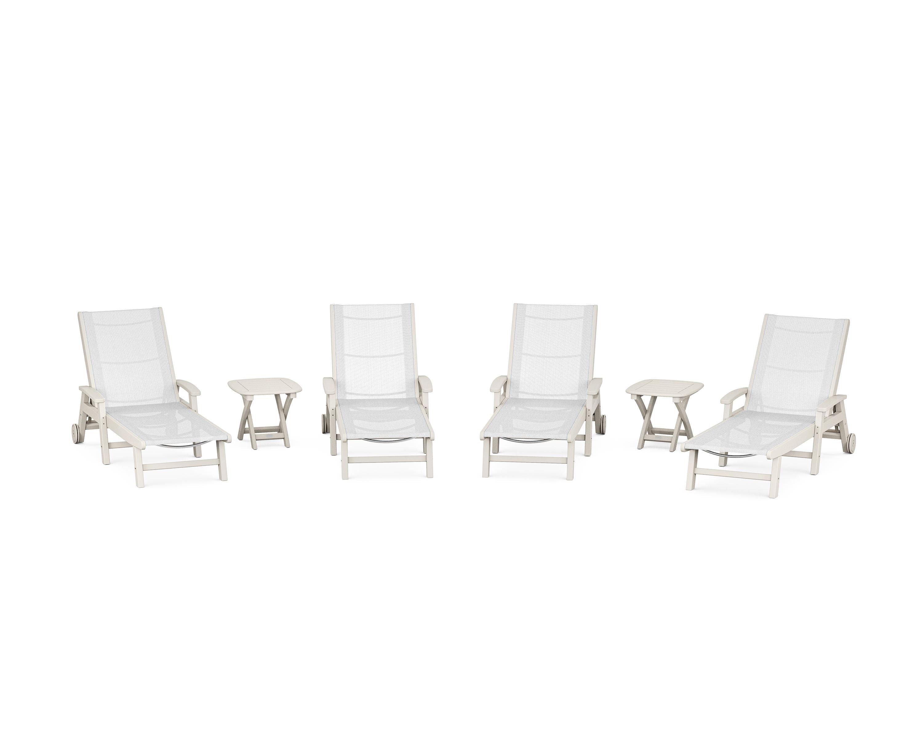 POLYWOOD Coastal Chaise 6-Piece Set with Wheels in Sand / White Sling